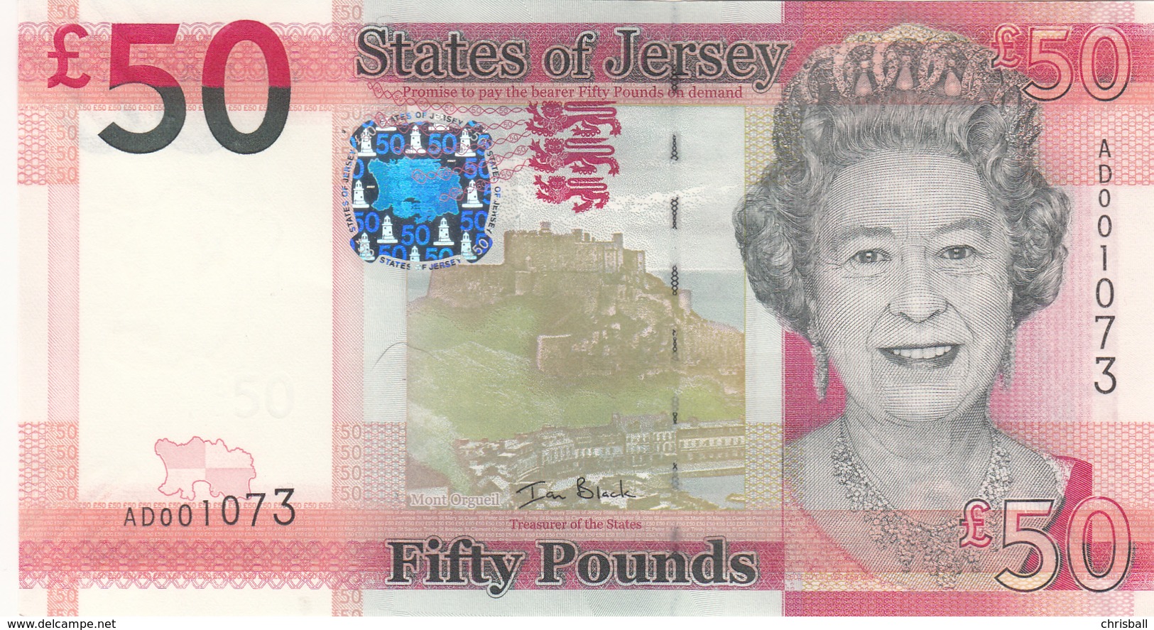 Jersey Banknote (Pick 36) Fifty Pound (Ian Black), Code AD - Superb UNC Condition - Jersey