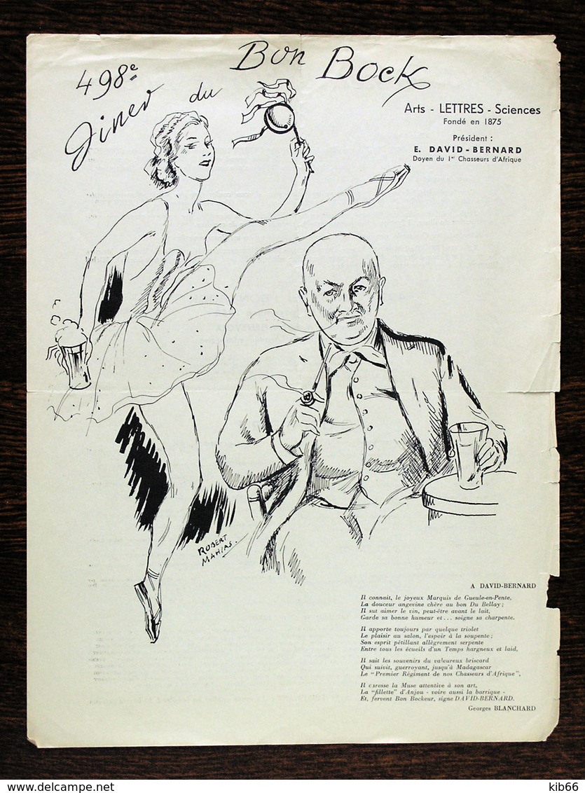 Diner Du Bon Bock N°498, Février 1959; Poésie – G. Blanchard, Illustr.-R.Mahias - Menükarten