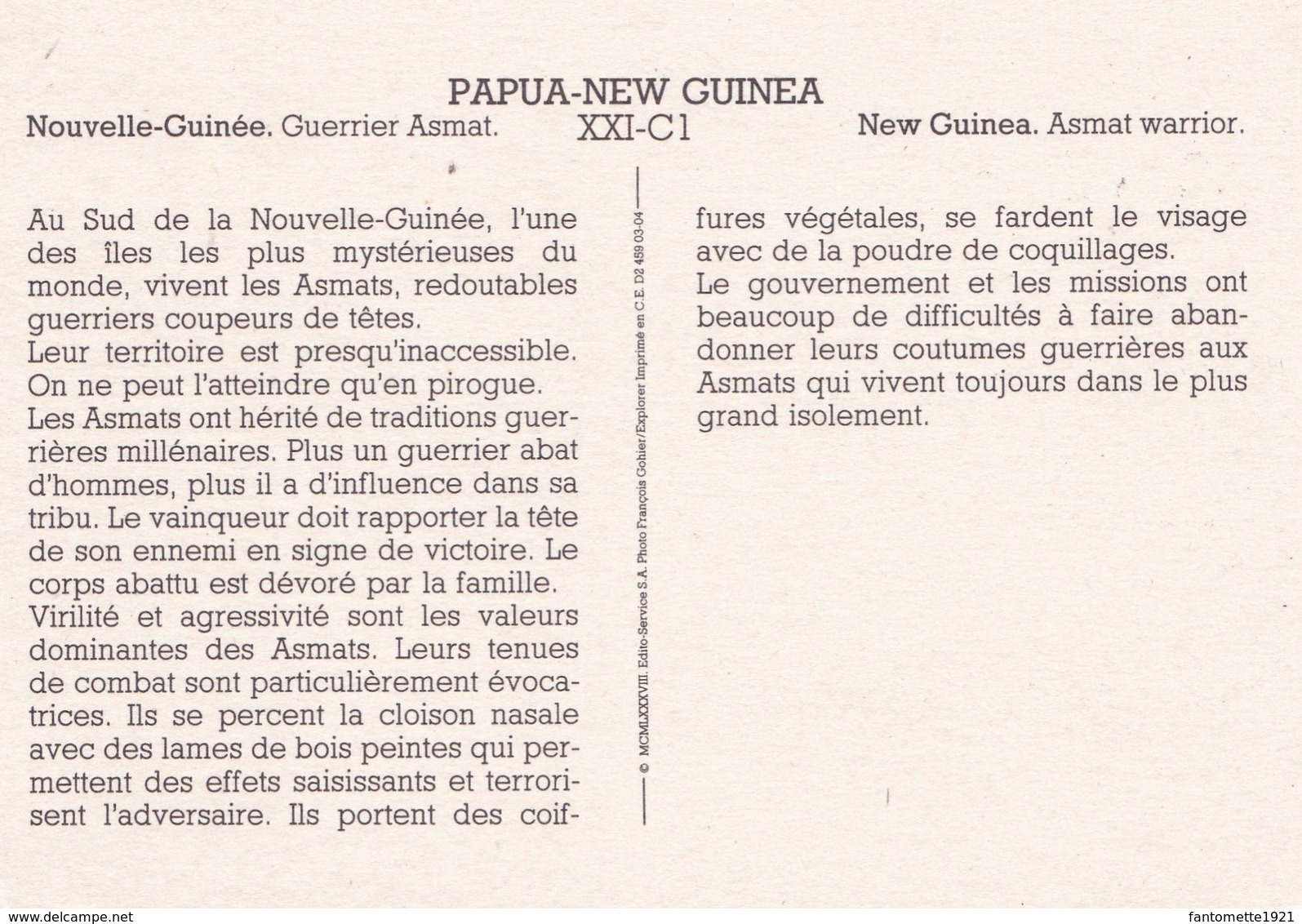 PAPOUASIE NOUVELLE GUINEE  GUERRIER ASMAT (dil387) - Papouasie-Nouvelle-Guinée