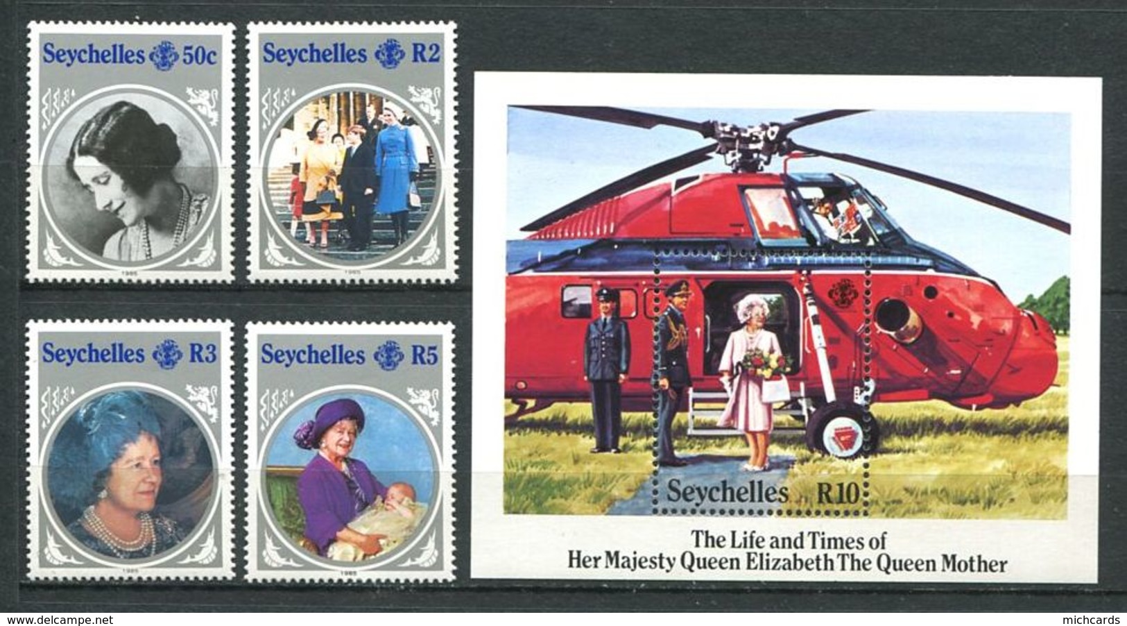 234 SEYCHELLES 1985 - Yvert 578/81 BF 26 - Reine Elizabeth Ll Helicoptere - Neuf ** (MNH) Sans Trace De Charniere - Seychelles (1976-...)