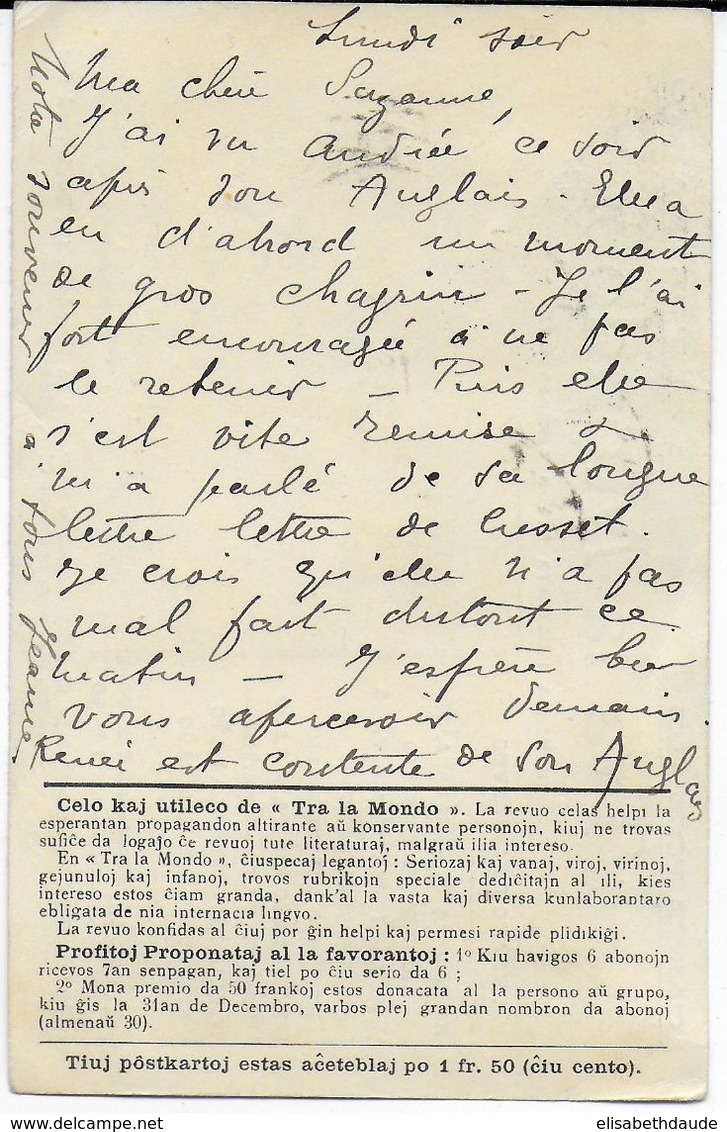 ESPERANTO ! - 1914 - SEMEUSE CARNET ! Sur CARTE De PROPAGANDE ESPERANTISTE De MOULINS (ALLIER) - 1906-38 Semeuse Camée