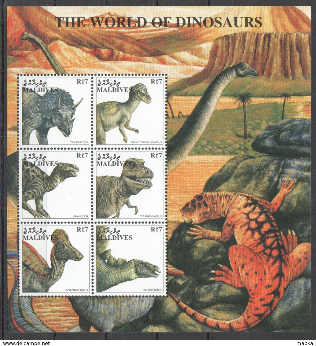 O012 MALDIVES FAUNA PREHISTORIC ANIMALS THE WORLD OF DINOSAURS 1KB MNH - Prehistorics