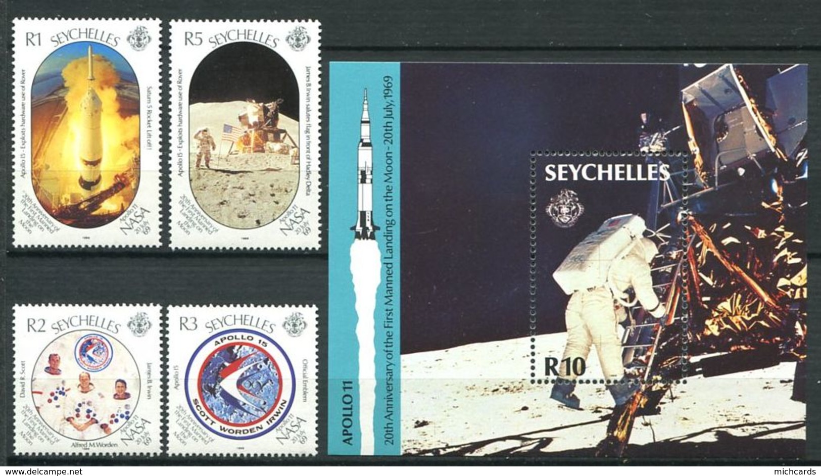 234 SEYCHELLES 1989 - Yvert 683/86 BF 32 - Apollo Espace Astronaute Lune - Neuf ** (MNH) Sans Trace De Charniere - Seychelles (1976-...)