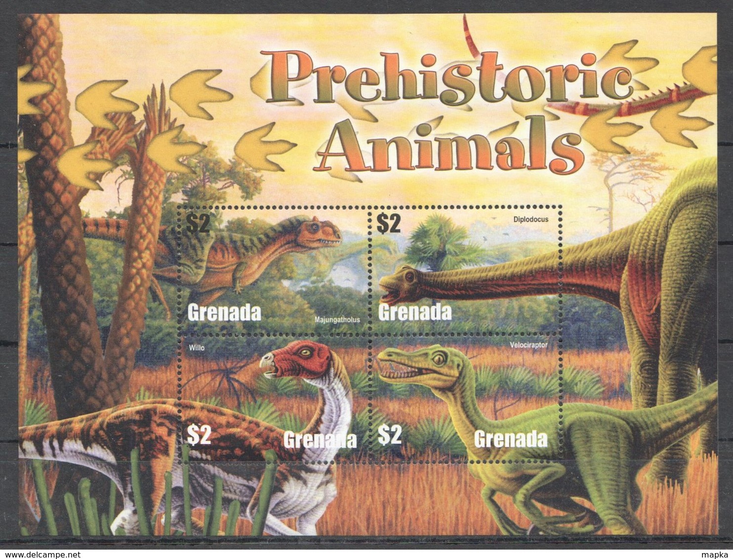 O024 GRENADA FAUNA REPTILES DINOSAURS PREHISTORIC ANIMALS 1KB MNH - Prehistorics