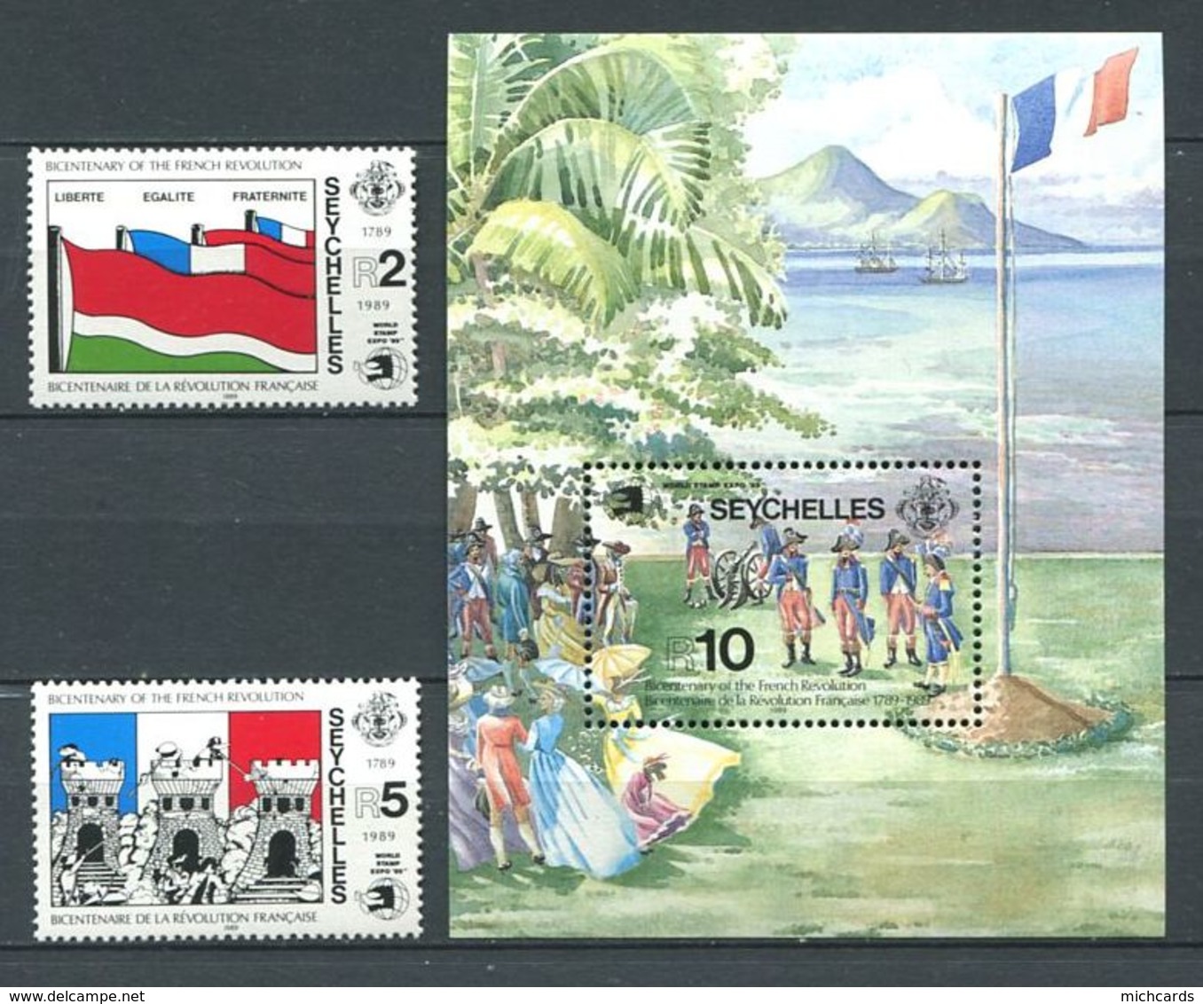 234 SEYCHELLES 1989 - Yvert 699/700 BF 34 - Bicentenaire Drapeau Tour - Neuf ** (MNH) Sans Trace De Charniere - Seychelles (1976-...)