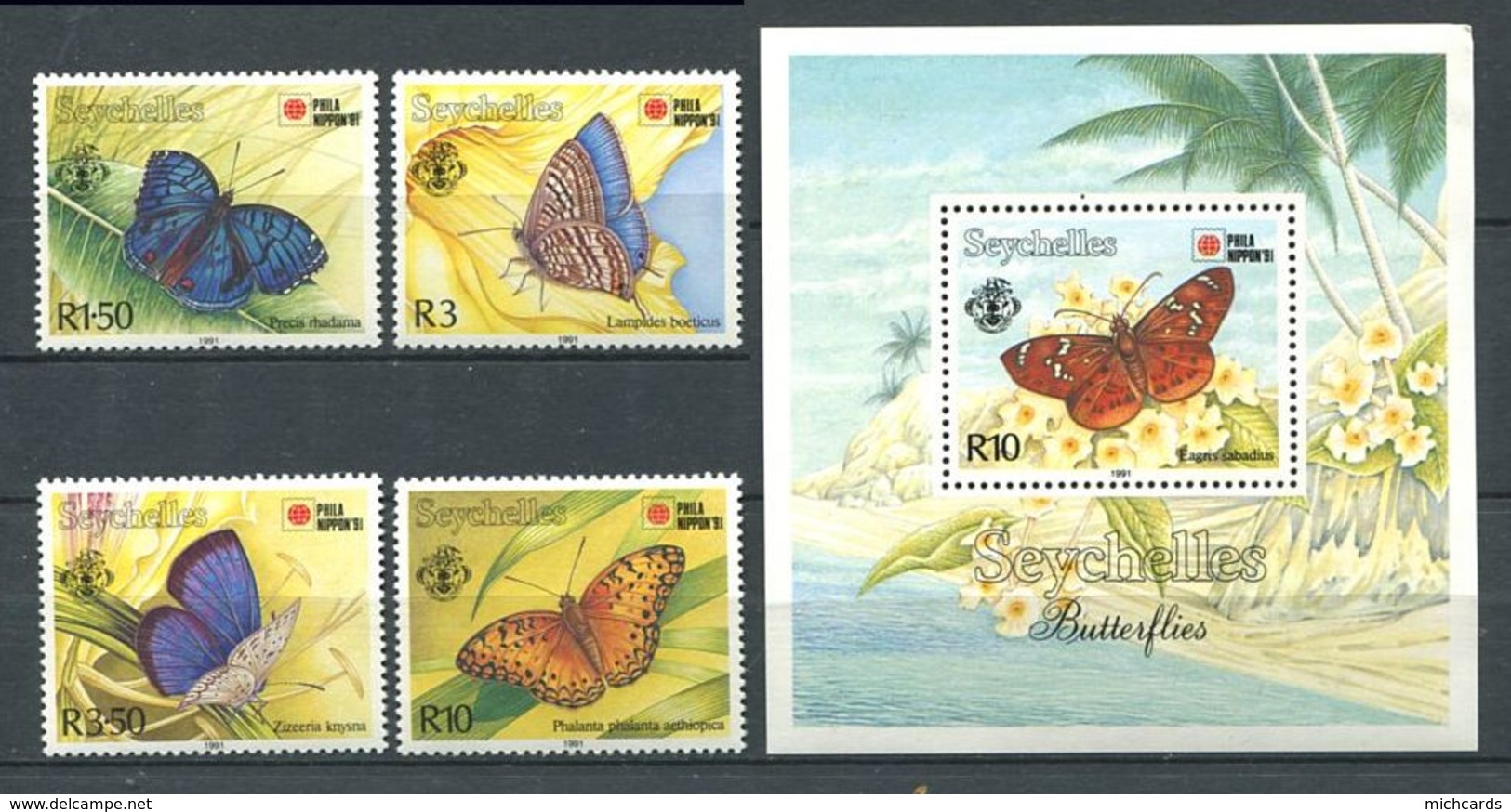 234 SEYCHELLES 1991 - Yvert 743/46 BF 37 - Papillon - Neuf ** (MNH) Sans Trace De Charniere - Seychelles (1976-...)