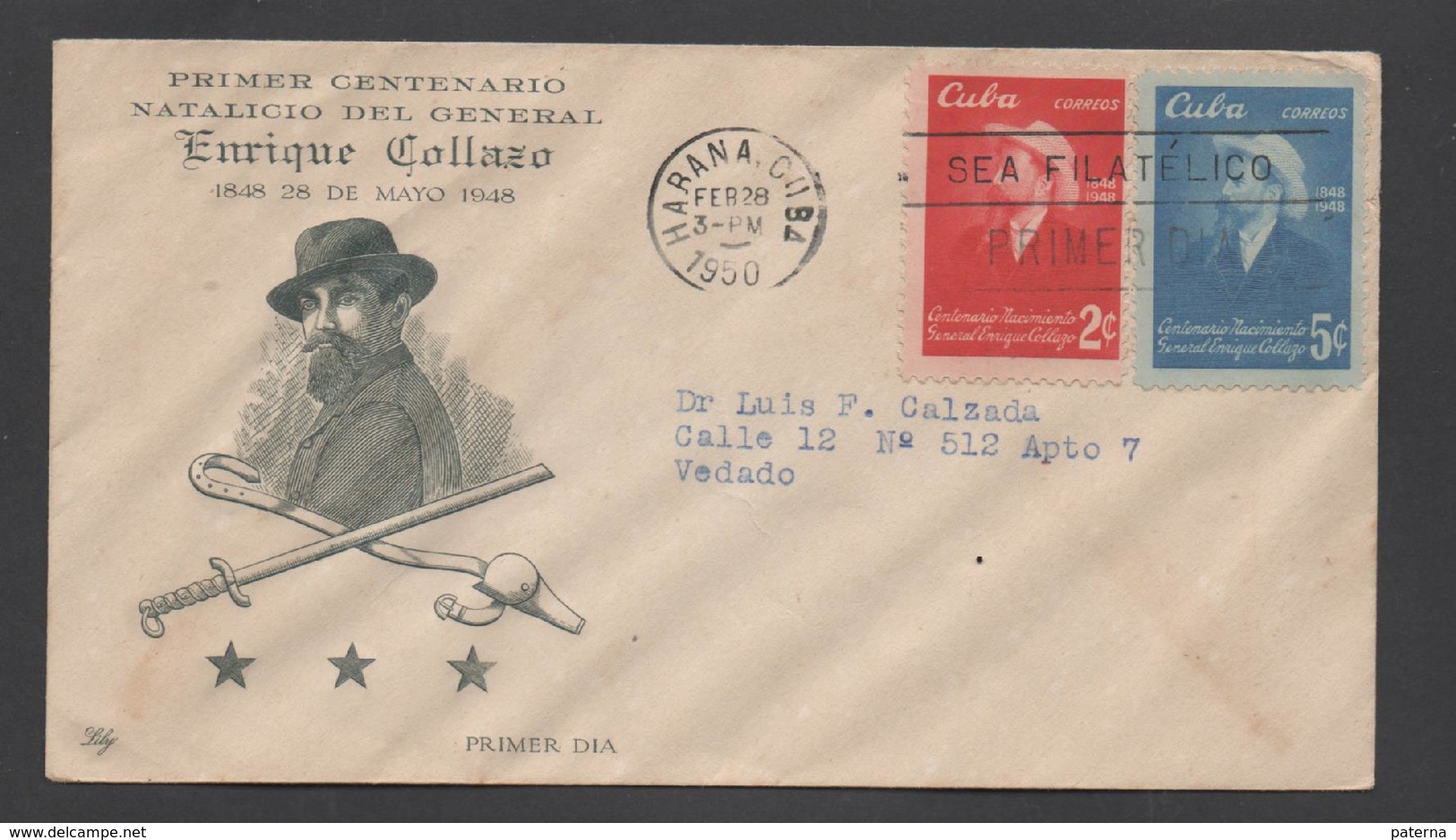 3301   FDC   Habana Cuba 1950, Enrique Collazo , - FDC