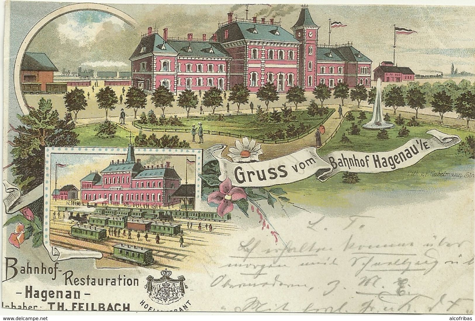 67 Cpa Gruss Haguenau Gare Restaurant Feilbach CARTE COUPEE 1898 - Haguenau