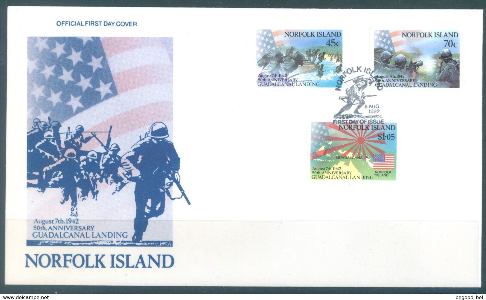 NORFOLK ISLAND - FDC - 6.8.1992 - GUADALCANAL  - Yv 519-521 ASC 522-524 - Lot 17490 - Ile Norfolk