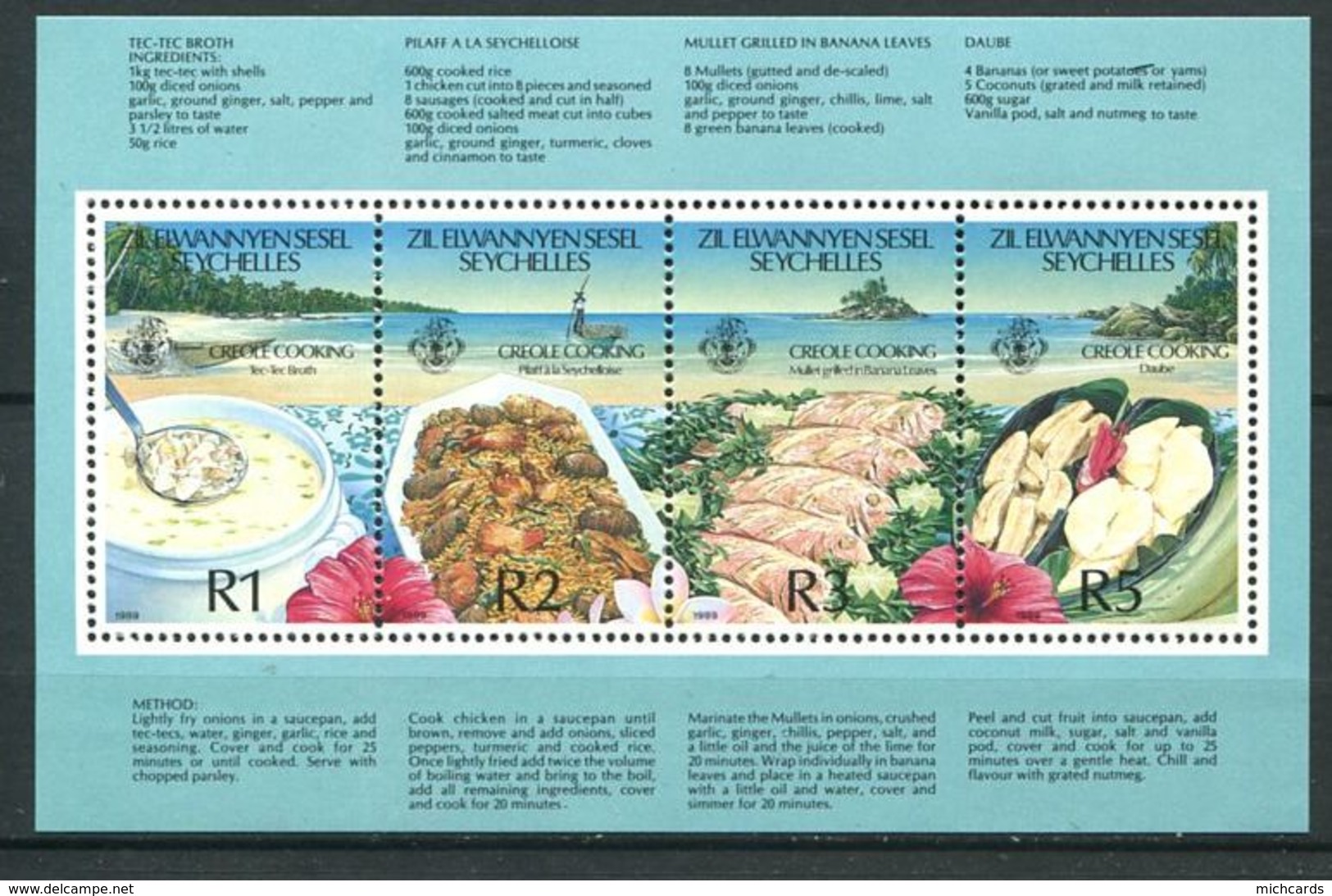 234 ZIL ELWANNYEN SESEL Seychelles 1989 - Yvert BF 7 - Gastronomie Cuisine Creole - Neuf ** (MNH) Sans Charniere - Seychelles (1976-...)