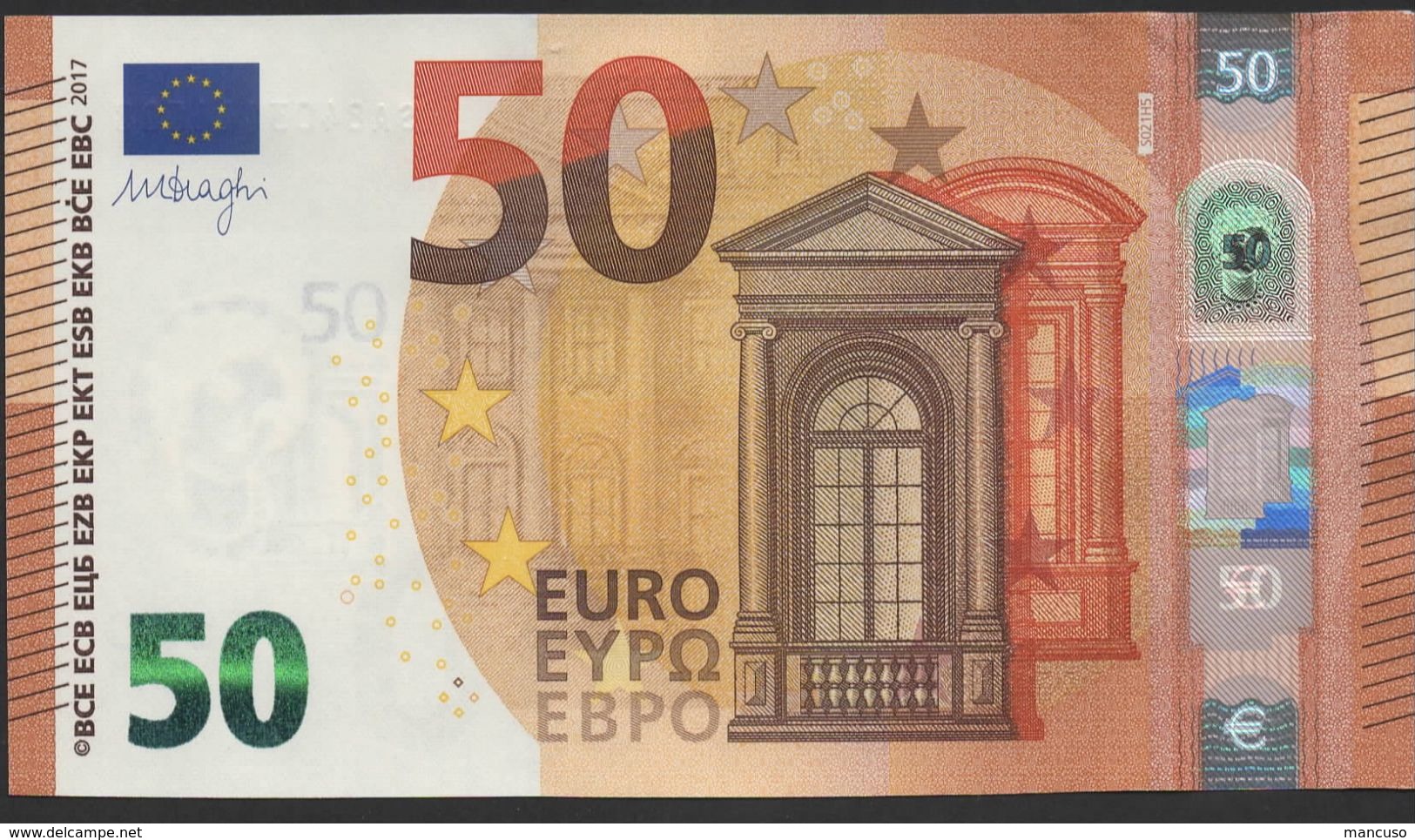 50 EURO ITALIA  SA  S021 H5 LAST POSITION  Ch. "40"  - DRAGHI   UNC - 50 Euro