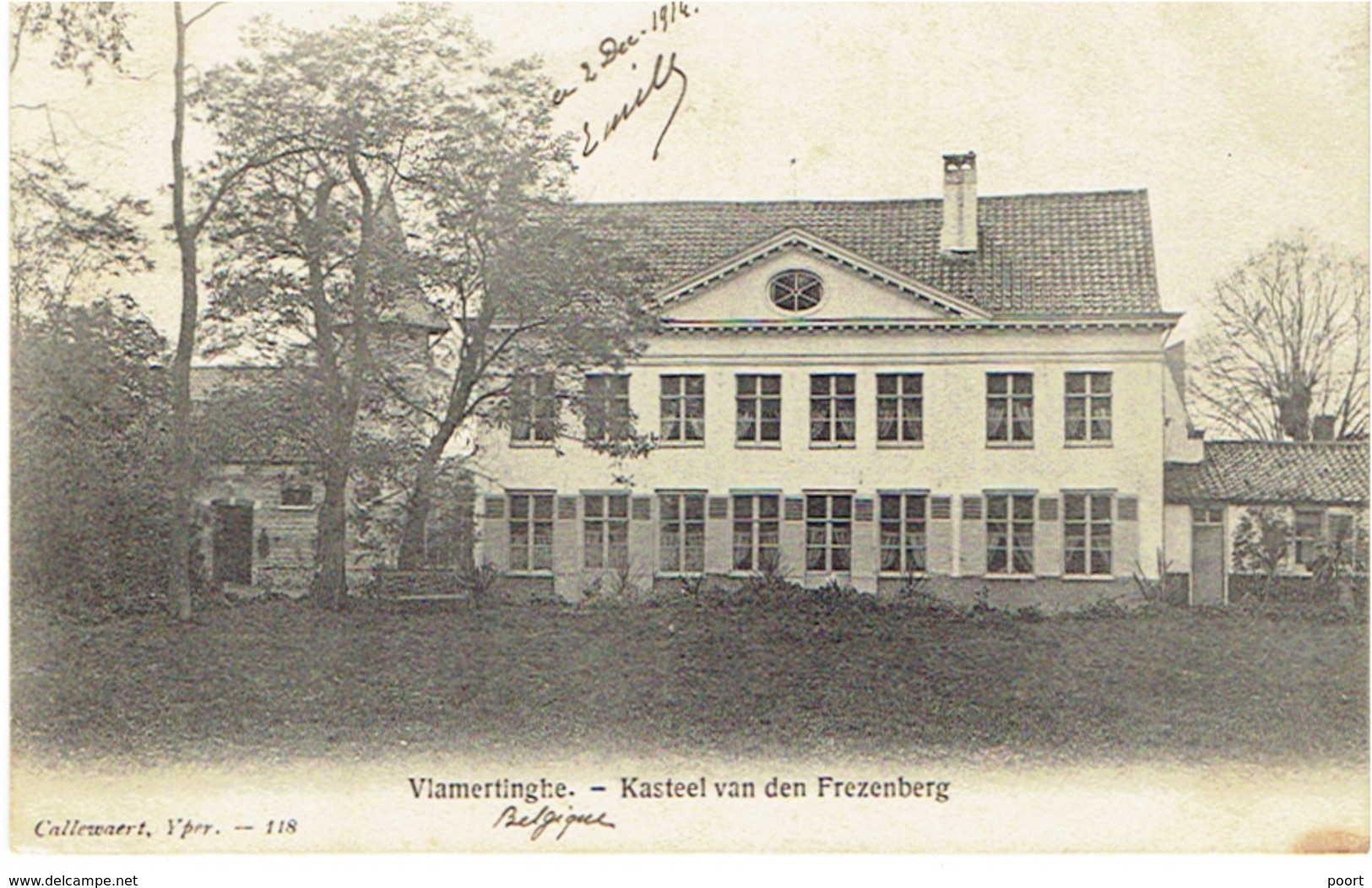 VLAMERTINGE - Kasteel Van Den Frezenberg - Uitg. Callewaert, Yper - 118 - (Verstuurd 1914 Door Frans Soldaat) - Ieper