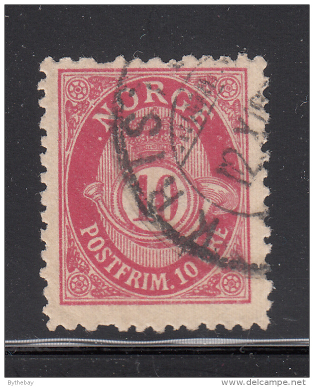 Norway 1893-1908 Used Scott #51a 10o Post Horn Variety: Dot Before N, Facit Perf Error - Oblitérés