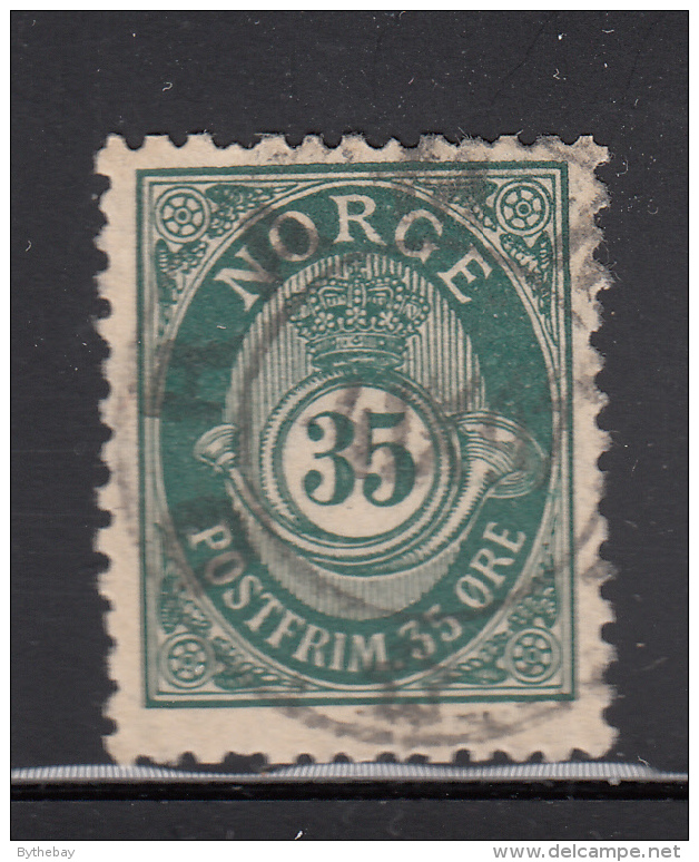 Norway 1893-1908 Used Scott #56a 35o Post Horn Facit Perf Error - Oblitérés