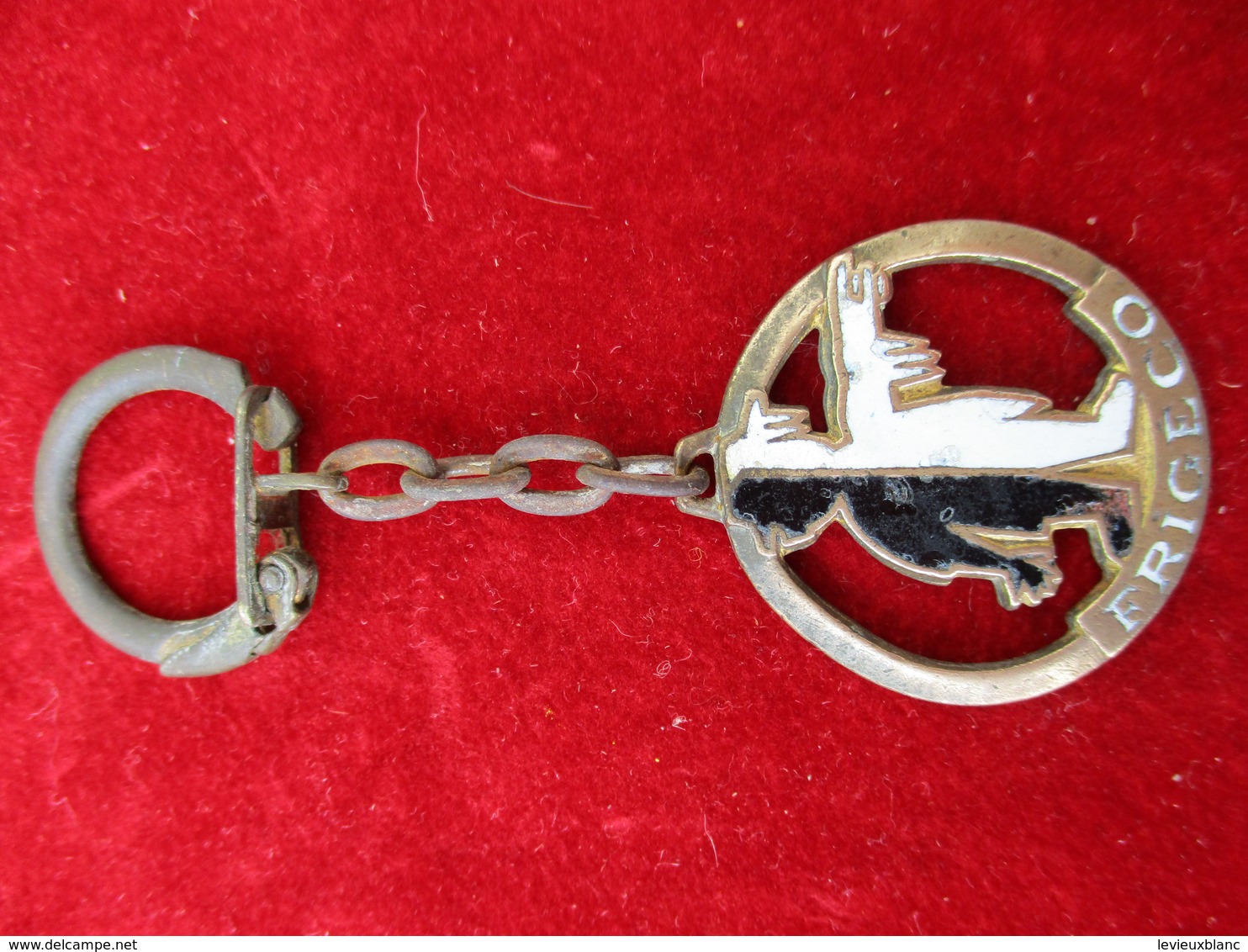 Porte-clés Publicitaire/appareil Ménager/FRIGECO/Bronze Estampé Cloisonné émaillé/Années 60-80  POC350 - Porte-clefs