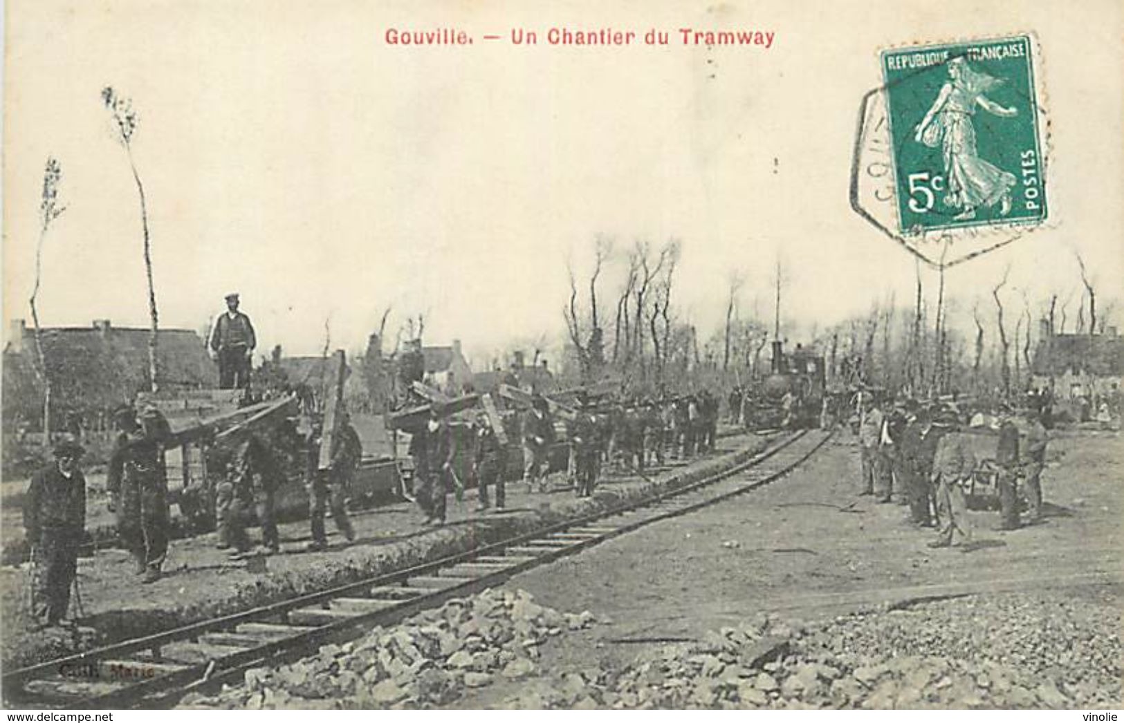 D-18-869 : GOUVILLE. LE CHANTIER DU TRAMWAY. CHEMIN DE FER ECONOMIQUE. TRAIN. - Autres & Non Classés