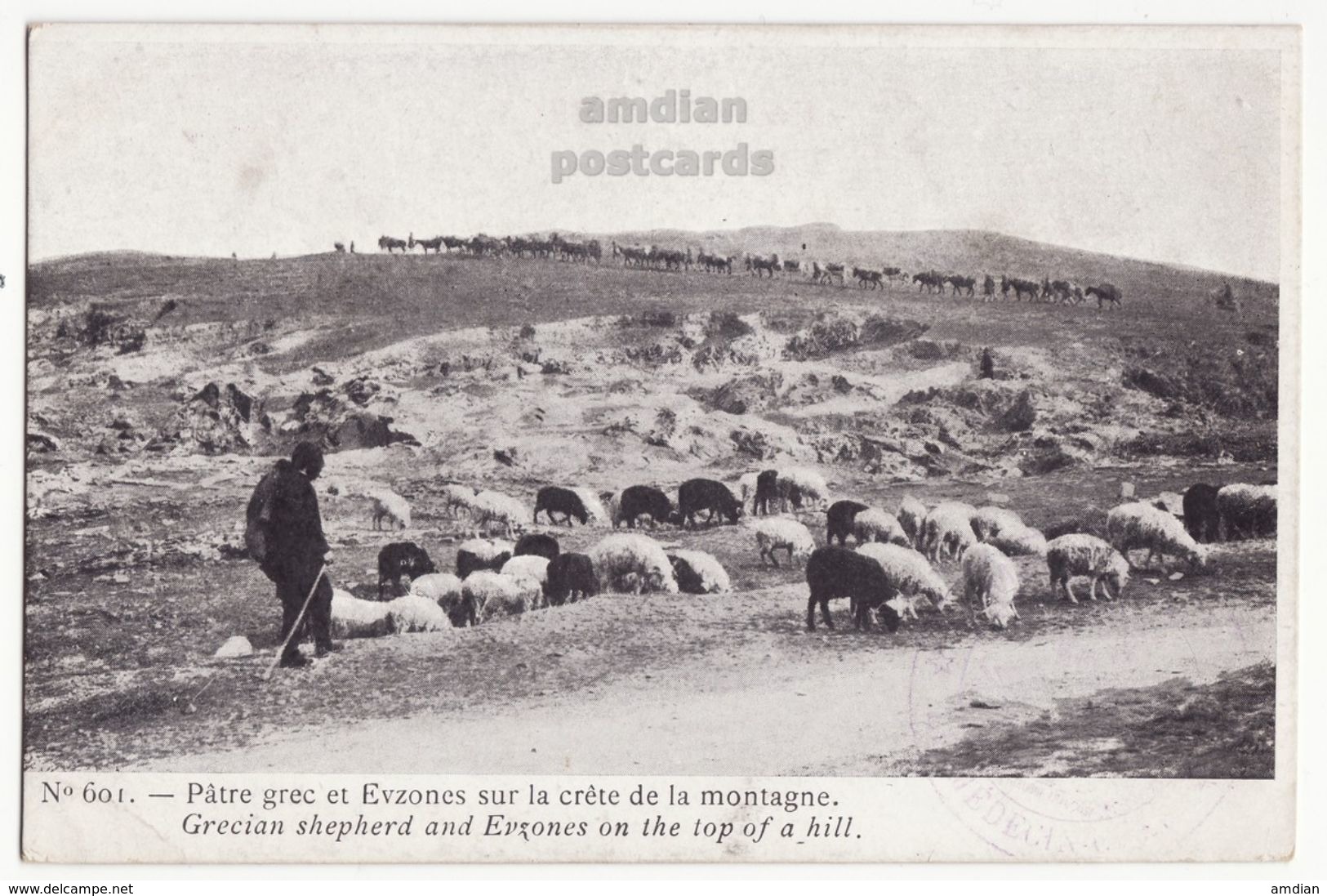 GREECE GREEK SHEPHERD & EVZONES SOLDIERS ON TOP OF A HILL C1916 Vintage Postcard - Greece