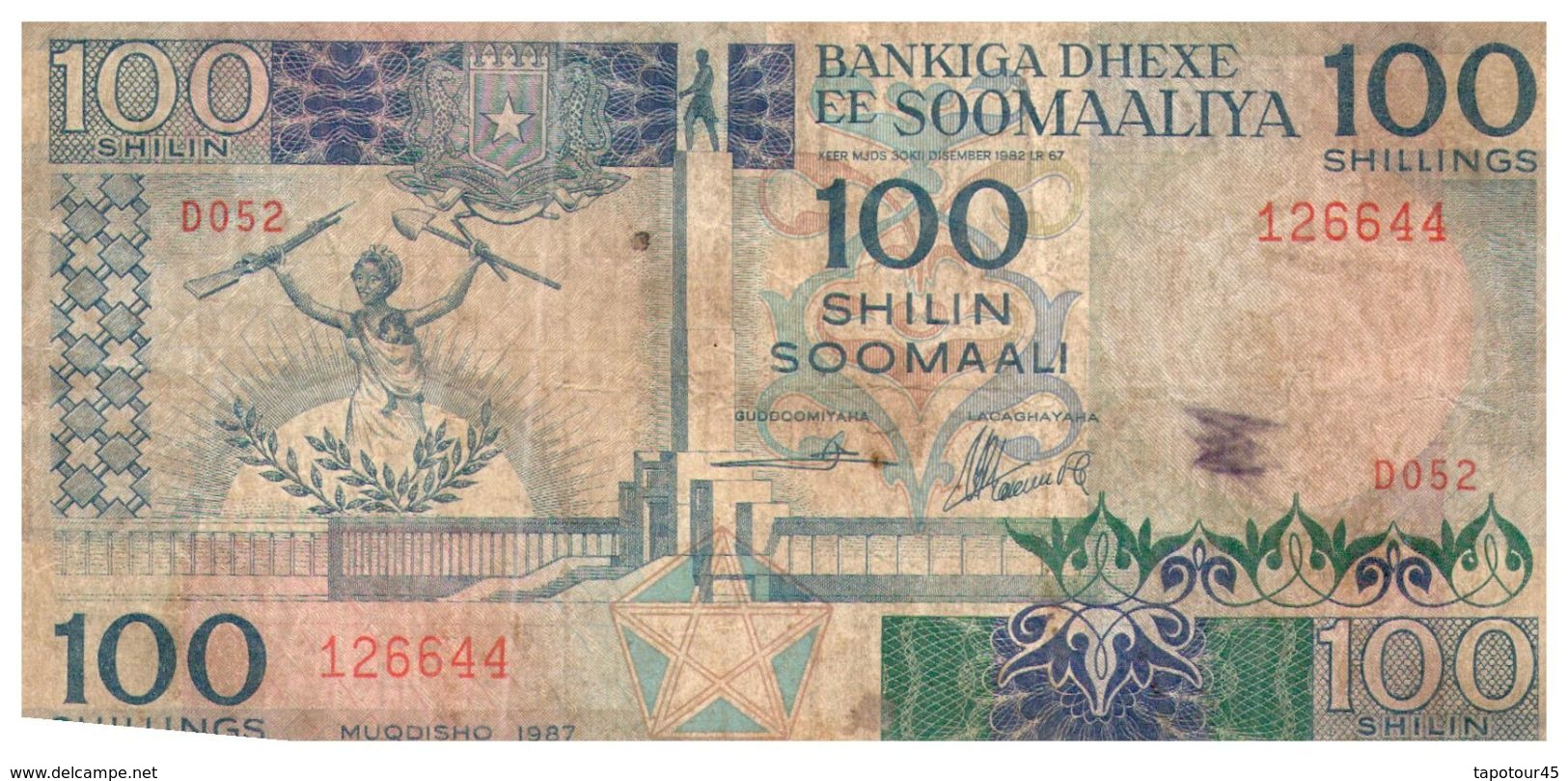 Billets > Somalie> 100 Shillings 1987 - Somalia