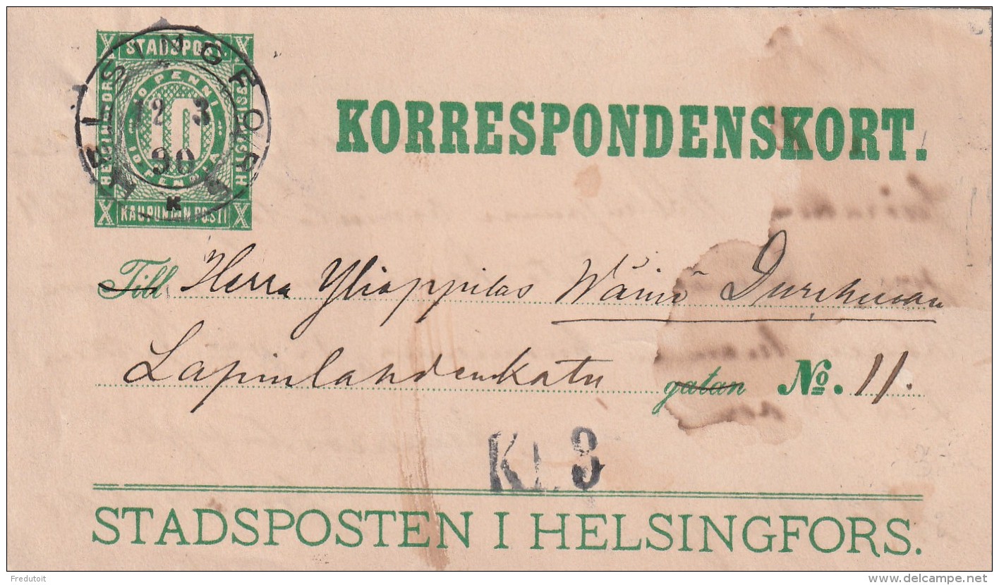 FINLANDE - ENTIER POSTAL - Helsingfors Du 12/03/1890 - Local Post Stamps