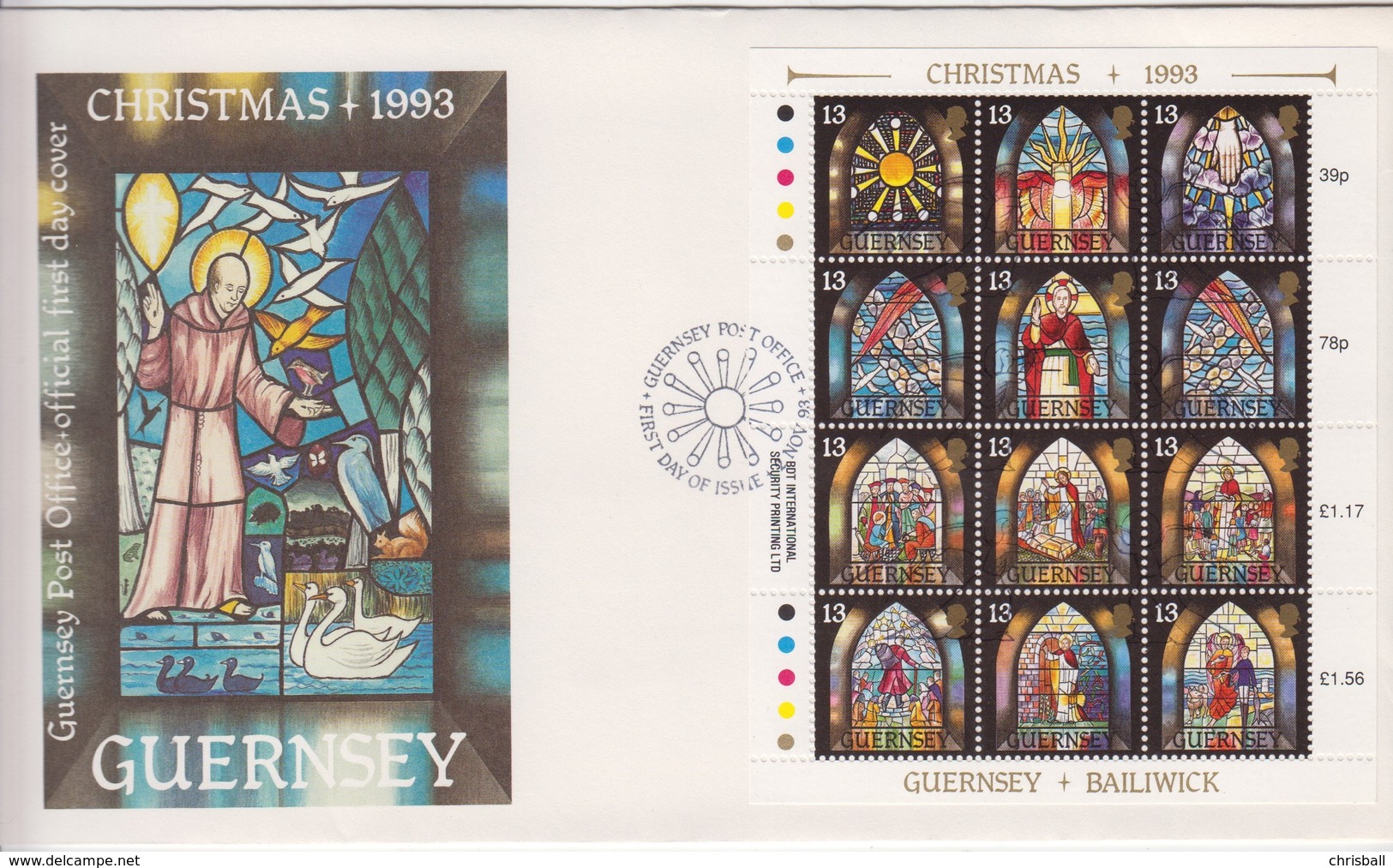 Guernsey FDC 1993 Christmas Sheet Of 12 - Guernsey