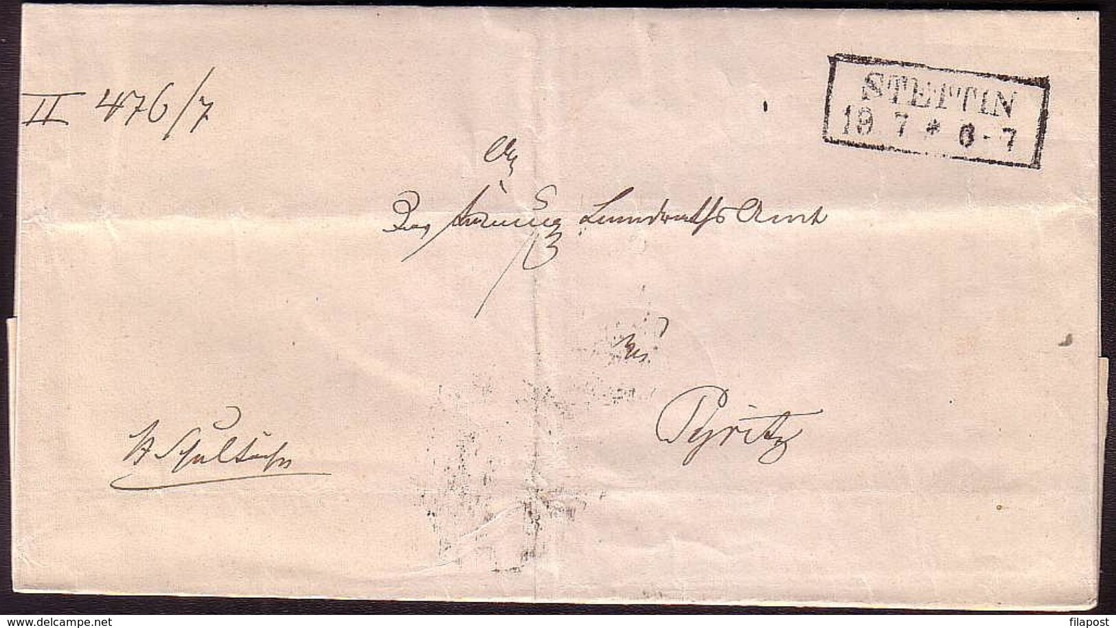 Pommern Germany Poland 1867, Letter From Stettin - Szczecin To Pyritz - Pyrzyce R80. - ...-1860 Préphilatélie