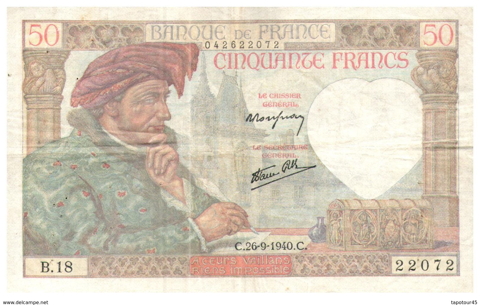 Billet  >  France > 50 Francs 1940  Peu Commun - 50 F 1940-1942 ''Jacques Coeur''