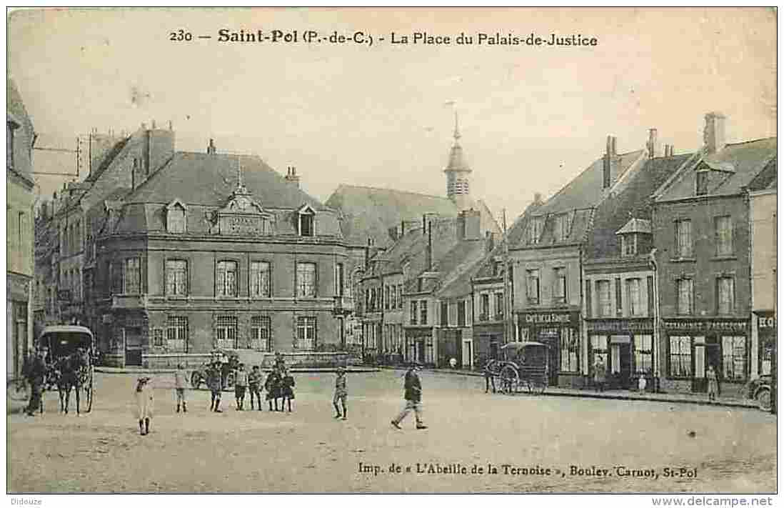 62 - St Pol Sur Ternoise - La Place Du Palais De Justice - Animé - Carte Vierge - Voir Scan Recto-Verso - Saint Pol Sur Ternoise