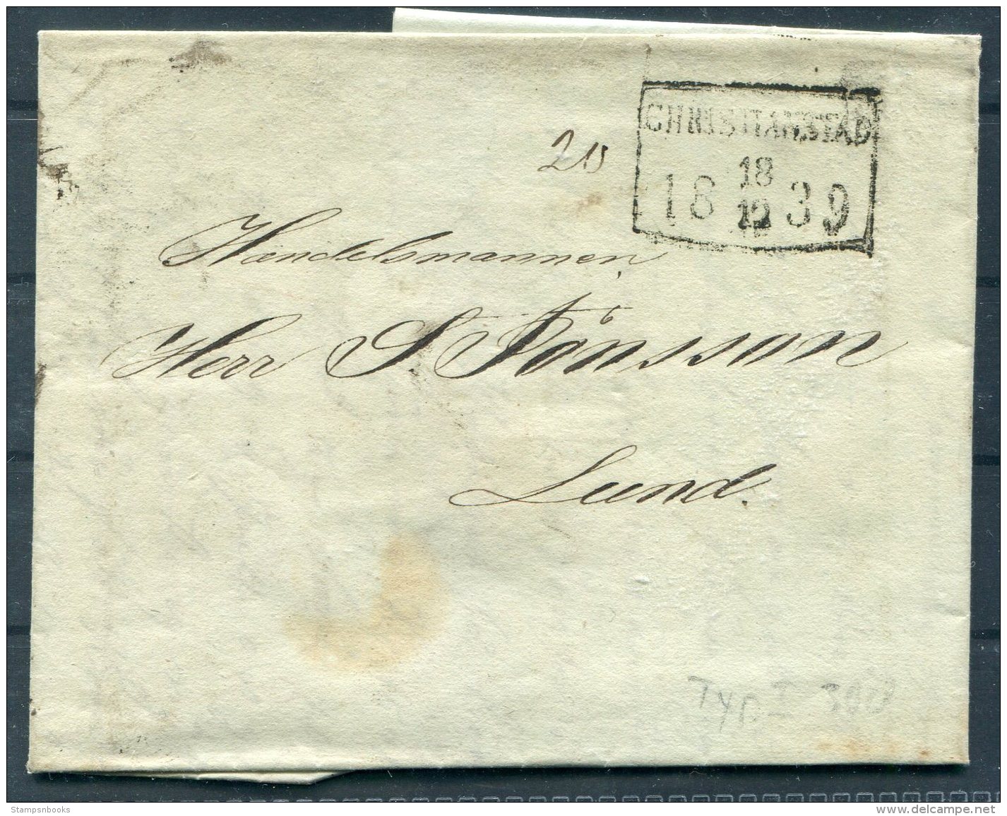 1839 Sweden Entire Christianstad - Lund - ... - 1855 Prephilately