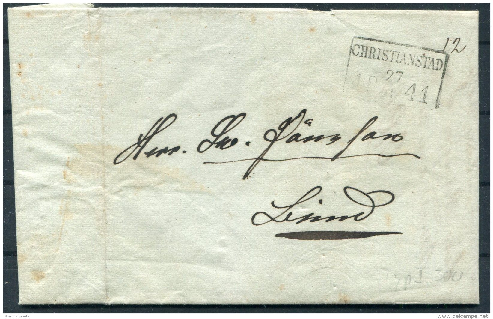 1841 Sweden Entire Christianstad - Lund - ... - 1855 Prefilatelia