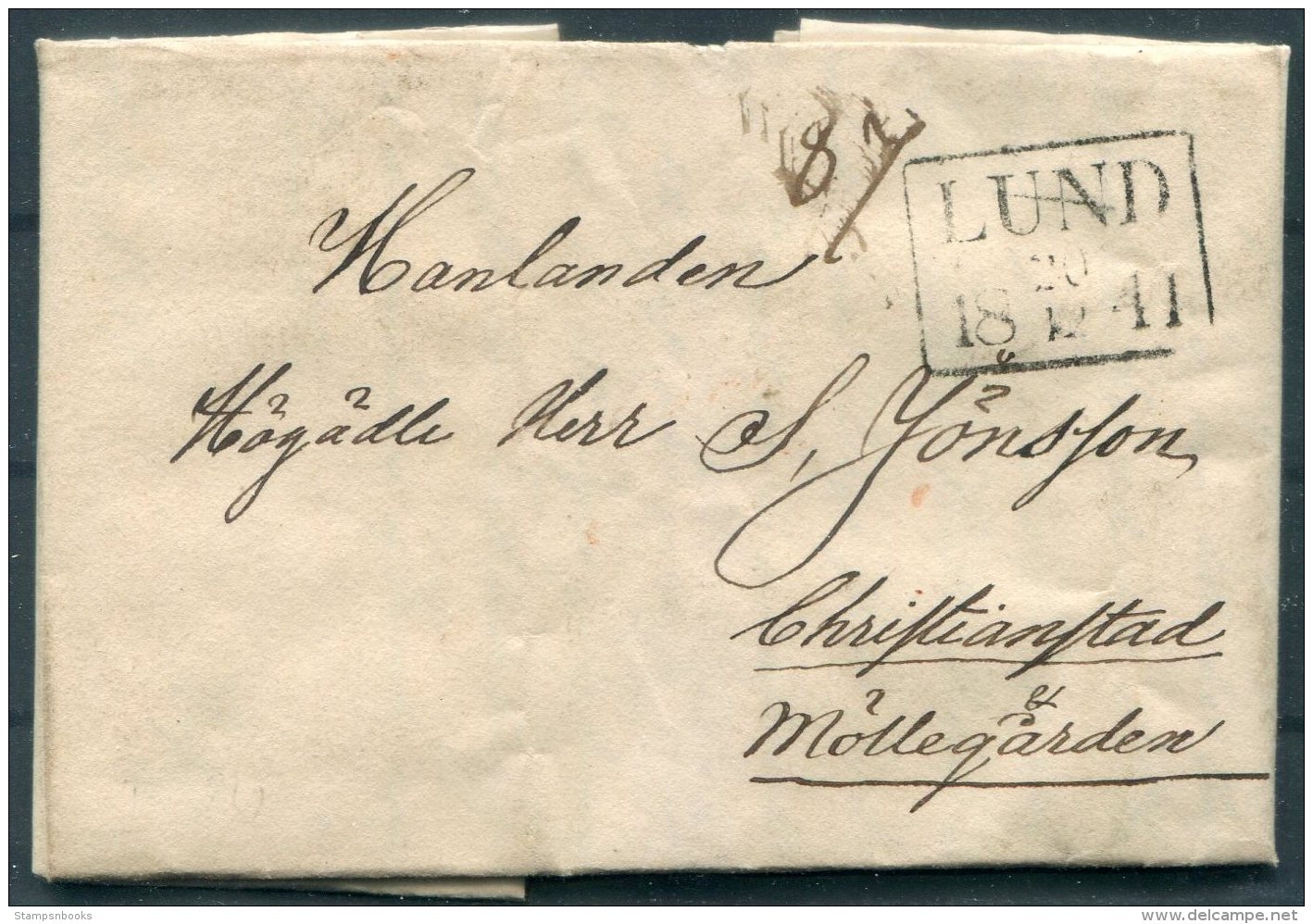 1841 Sweden Entire Lund - Christianstad - ... - 1855 Voorfilatelie