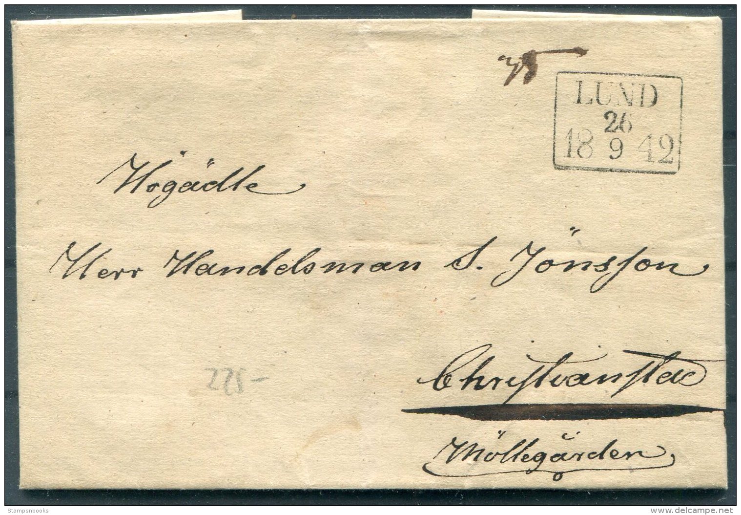 1842 Sweden Entire Lund - Christianstad - Prefilatelia