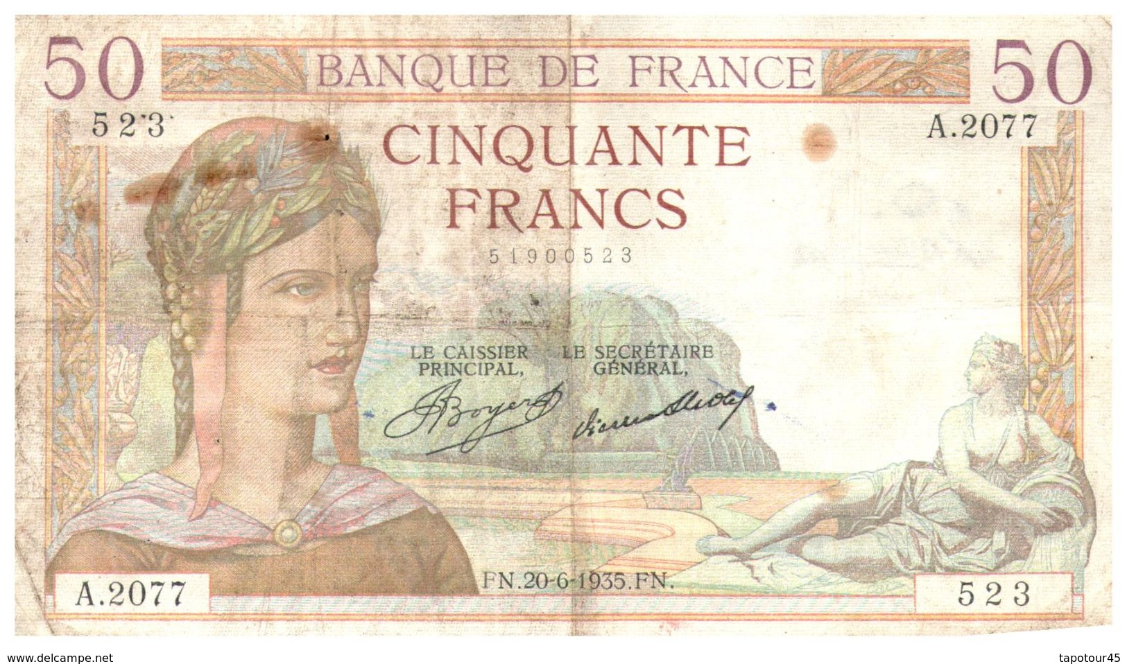 Billet  >  France > 50 Francs 1935 - 50 F 1934-1940 ''Cérès''