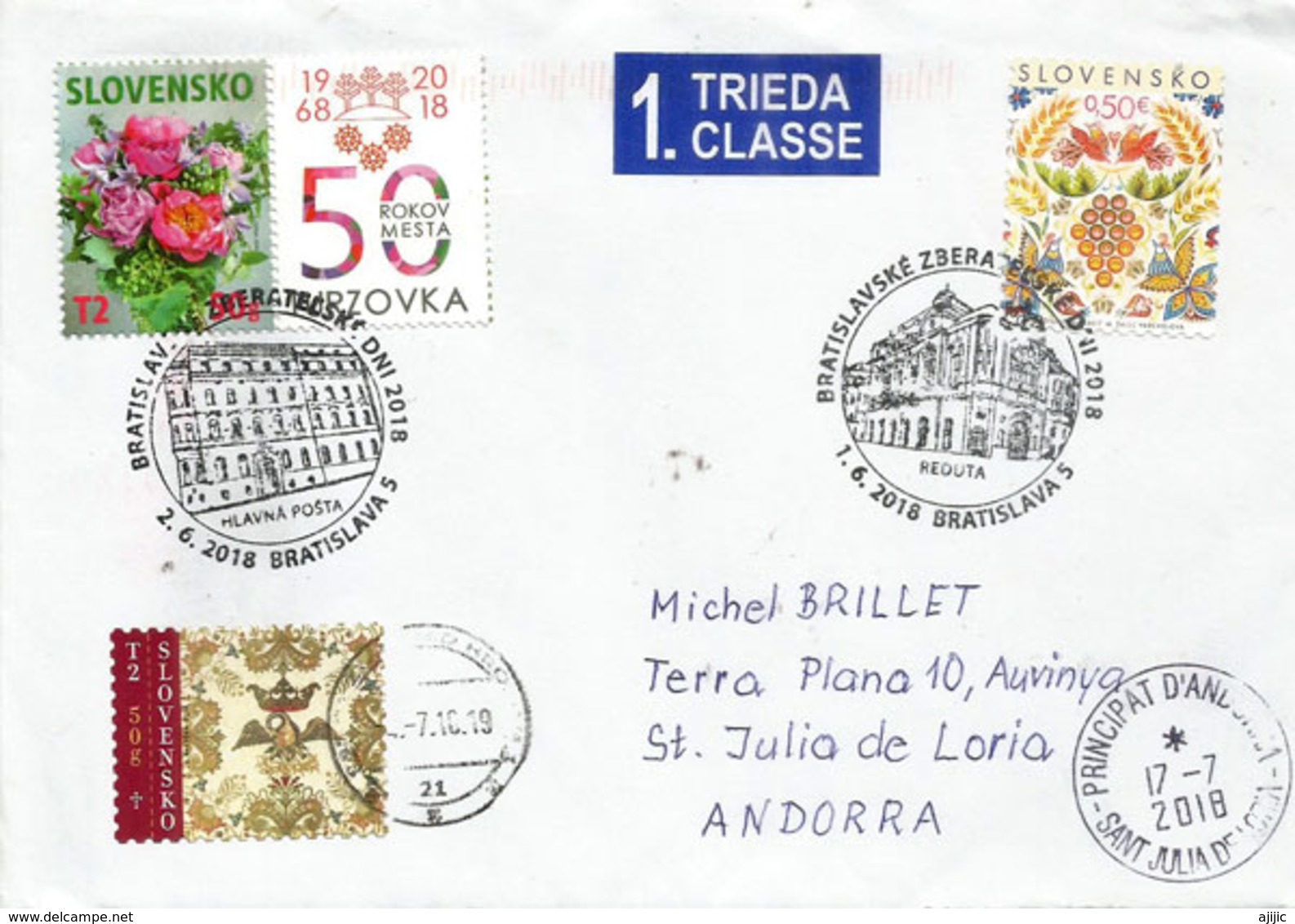 Belle Lettre De Bratislava, Adressée Andorra , Année 2018, Avec Timbre à Date Arrivée - Storia Postale