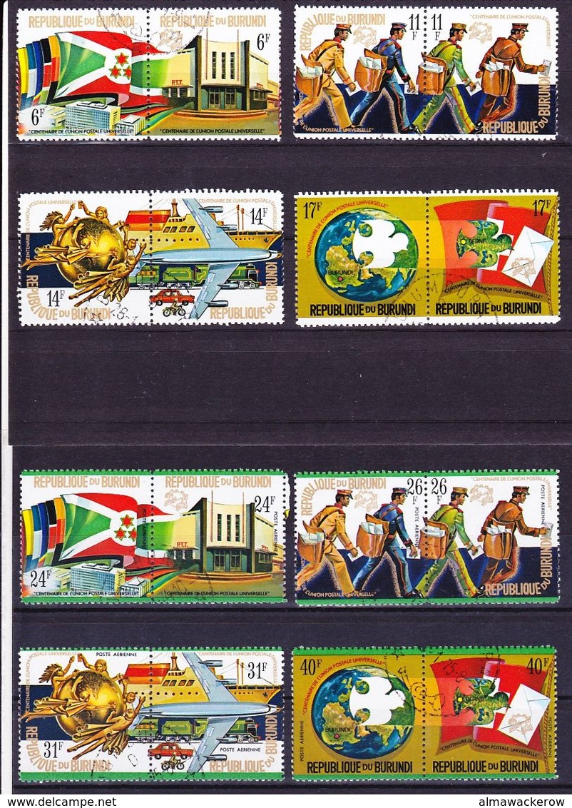 2017-0482 Burundi 1974 100 Years Of UPU Complete Set Of 8 Pairs Mi 1069-1084 Used O - Post