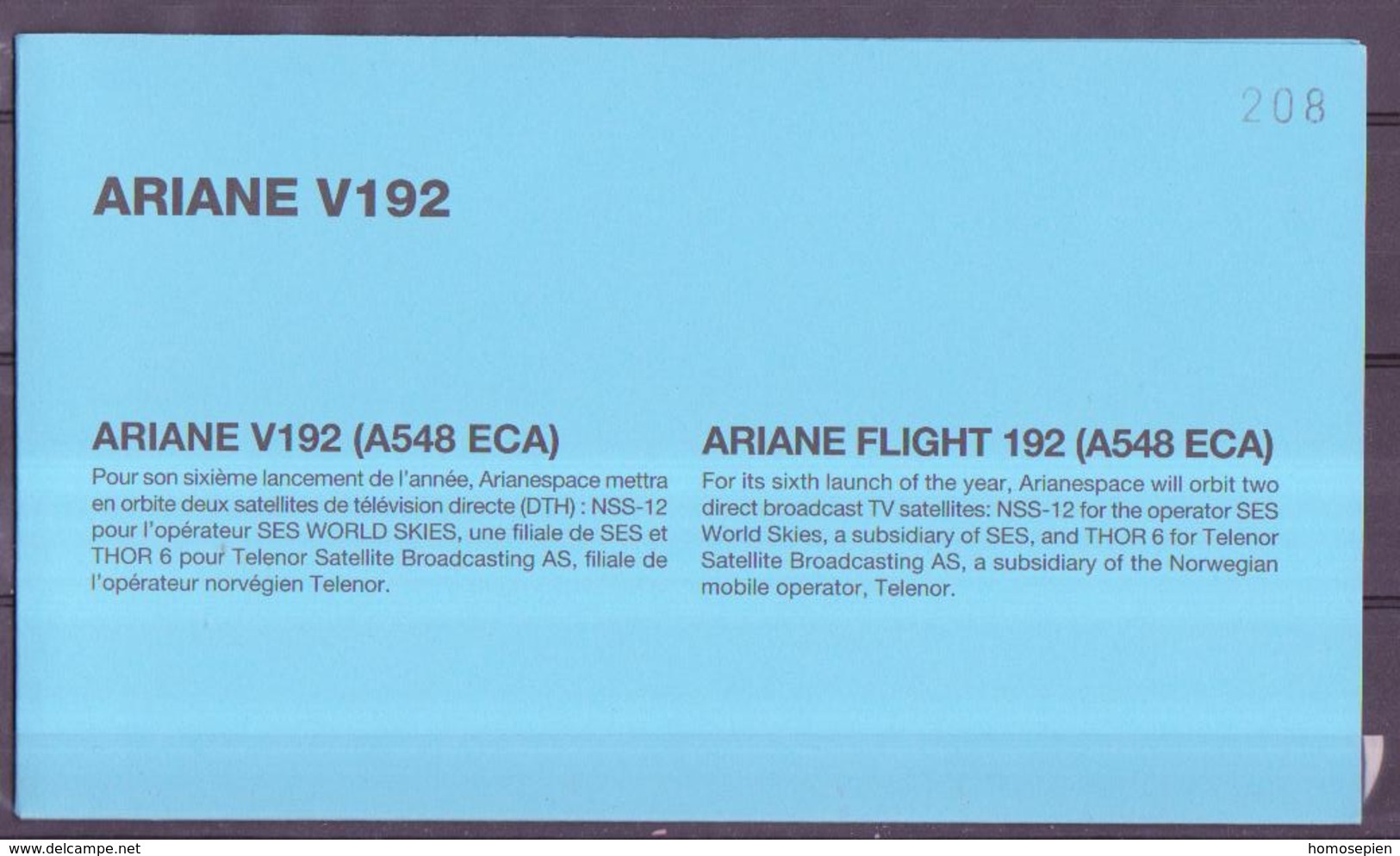 ESPACE - ARIANE Vol Du 2009/10 V192 - CNES - 4 Documents - Europe