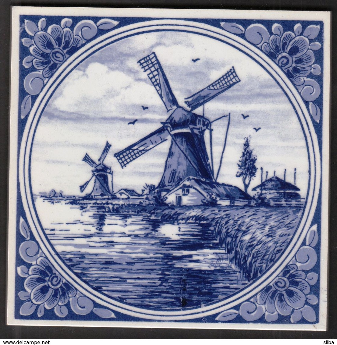 Netherlands / Windmill / Porselein Tegel / Porcelain Tile / Delft Blauw / Delft Blue / Hand Painted "Wind Mill" - Delft (NLD)