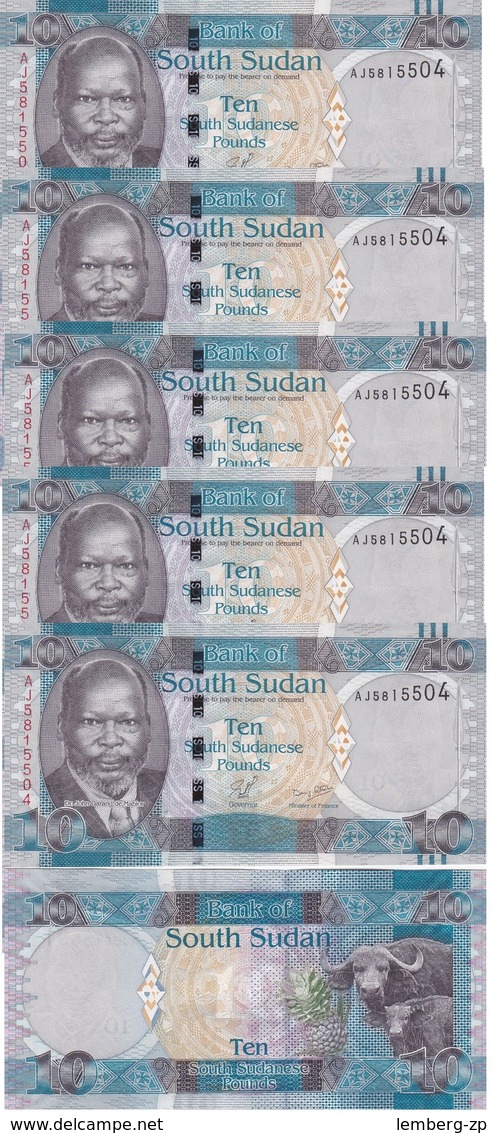 South Sudan - 5 Pcs X 10 Pounds 2011 UNC Lemberg-Zp - Soudan