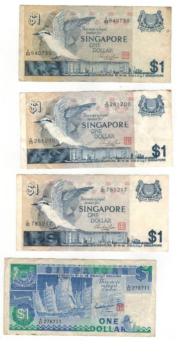 Singapore Lot , 1 Dollar X4, Used, See Scan. - Singapour