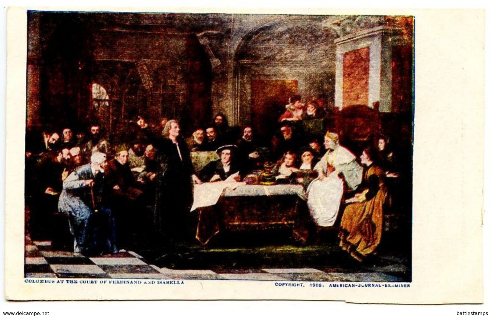 United States Vintage Postcard Columbus At The Court Of Ferdinand & Isabella Of Spain - History