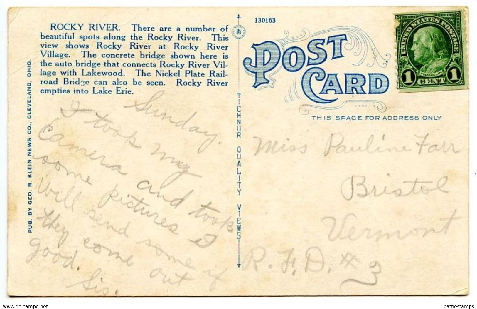 United States C.1920's Postcard Rocky River & Bridges - Cleveland, Ohio - Cleveland