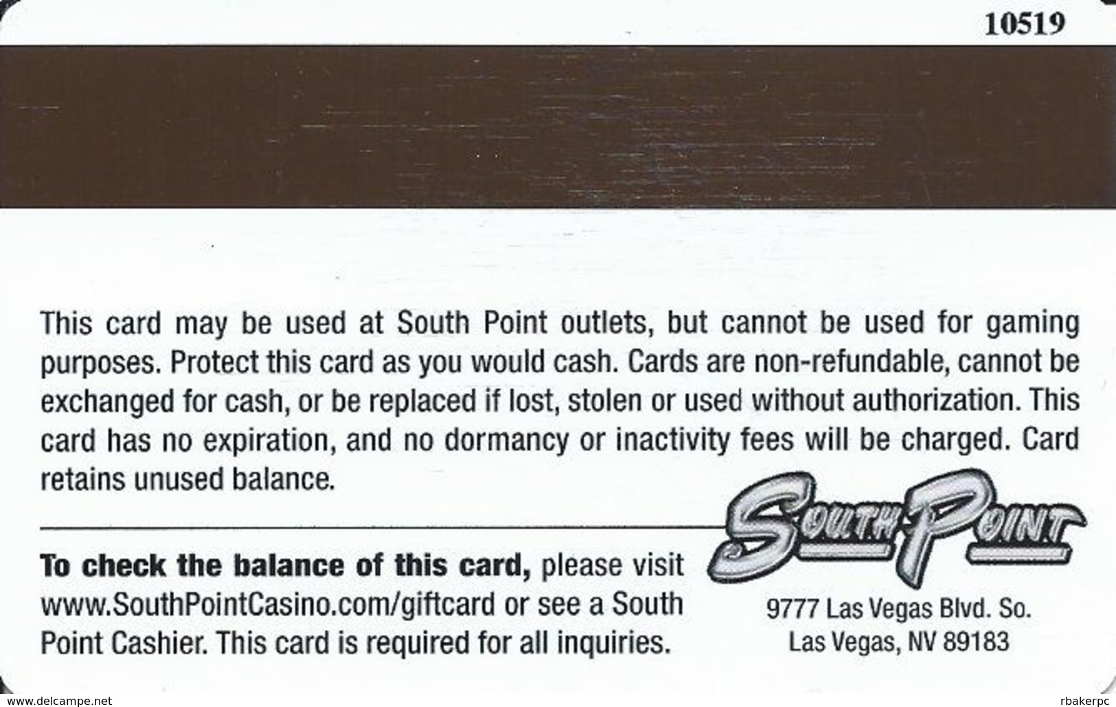 South Point Casino Las Vegas, NV Gift Card (No Cash Value) - Gift Cards