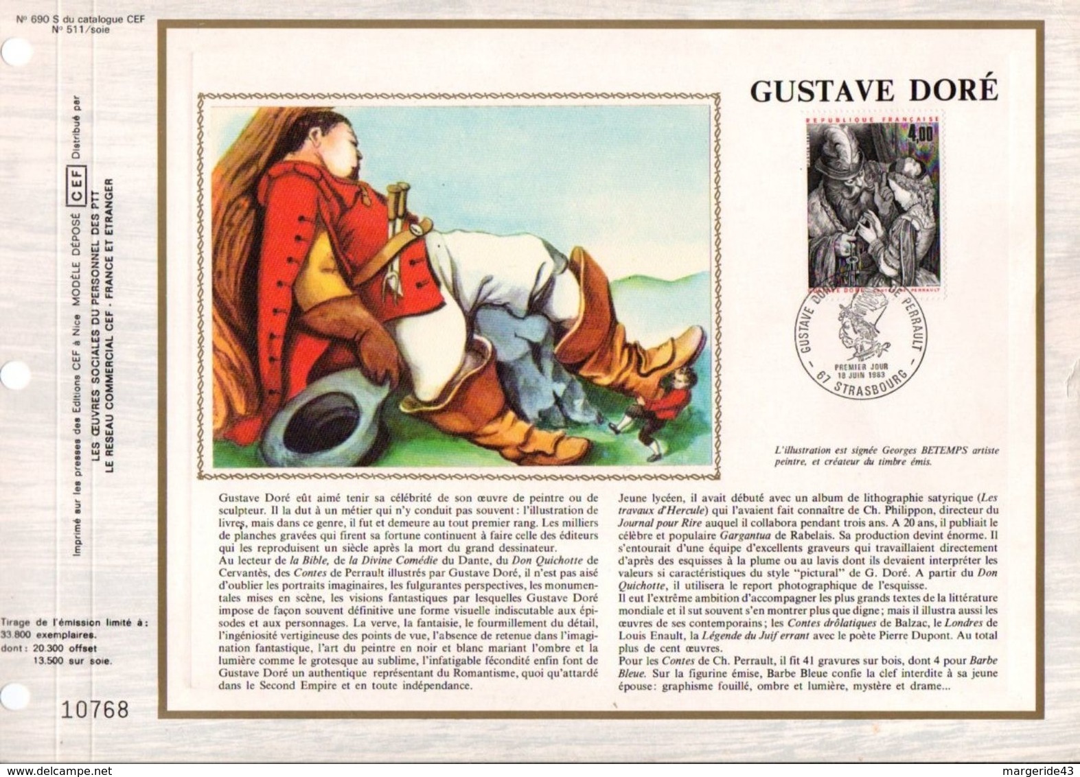 1983 DOCUMENT FDC GUSTAVE DORE ET CONTES DE PERRAULT - 1980-1989