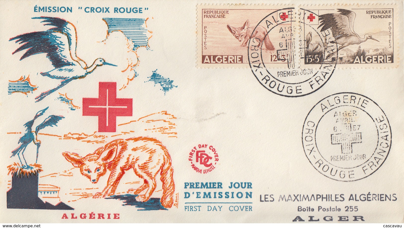 Enveloppe  FDC  1er  Jour  ALGERIE   Paire  CROIX  ROUGE   1957 - FDC