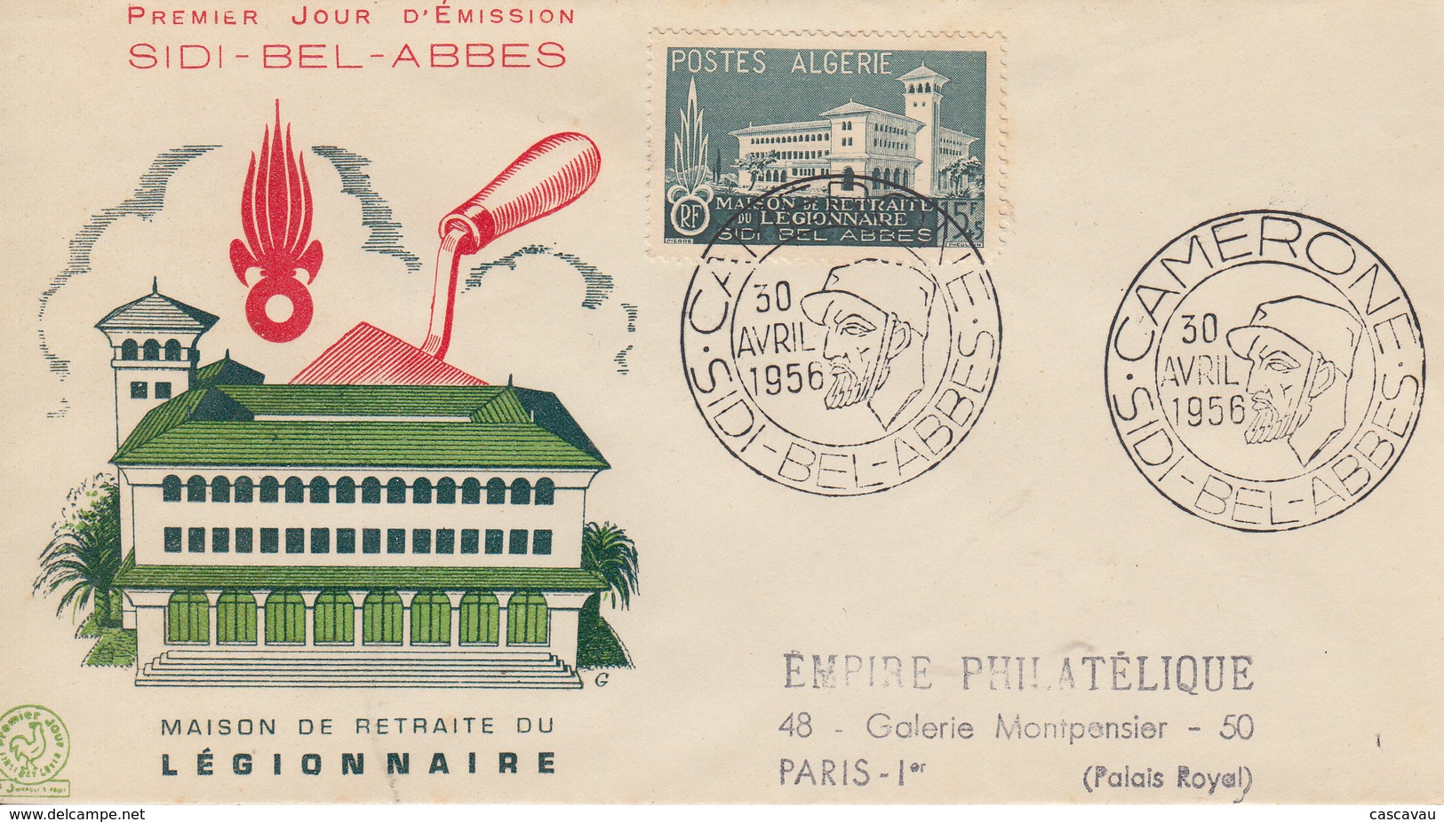 Enveloppe  FDC  1er  Jour  ALGERIE   Maison  De  Retraite  Du   Légionnaire   1956 - FDC