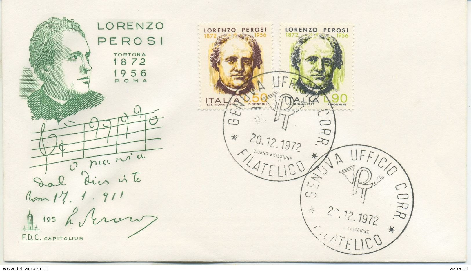 ITALIA - FDC CAPITOLIUM 1972 - LORENZO PEROSI - MUSICA - FDC