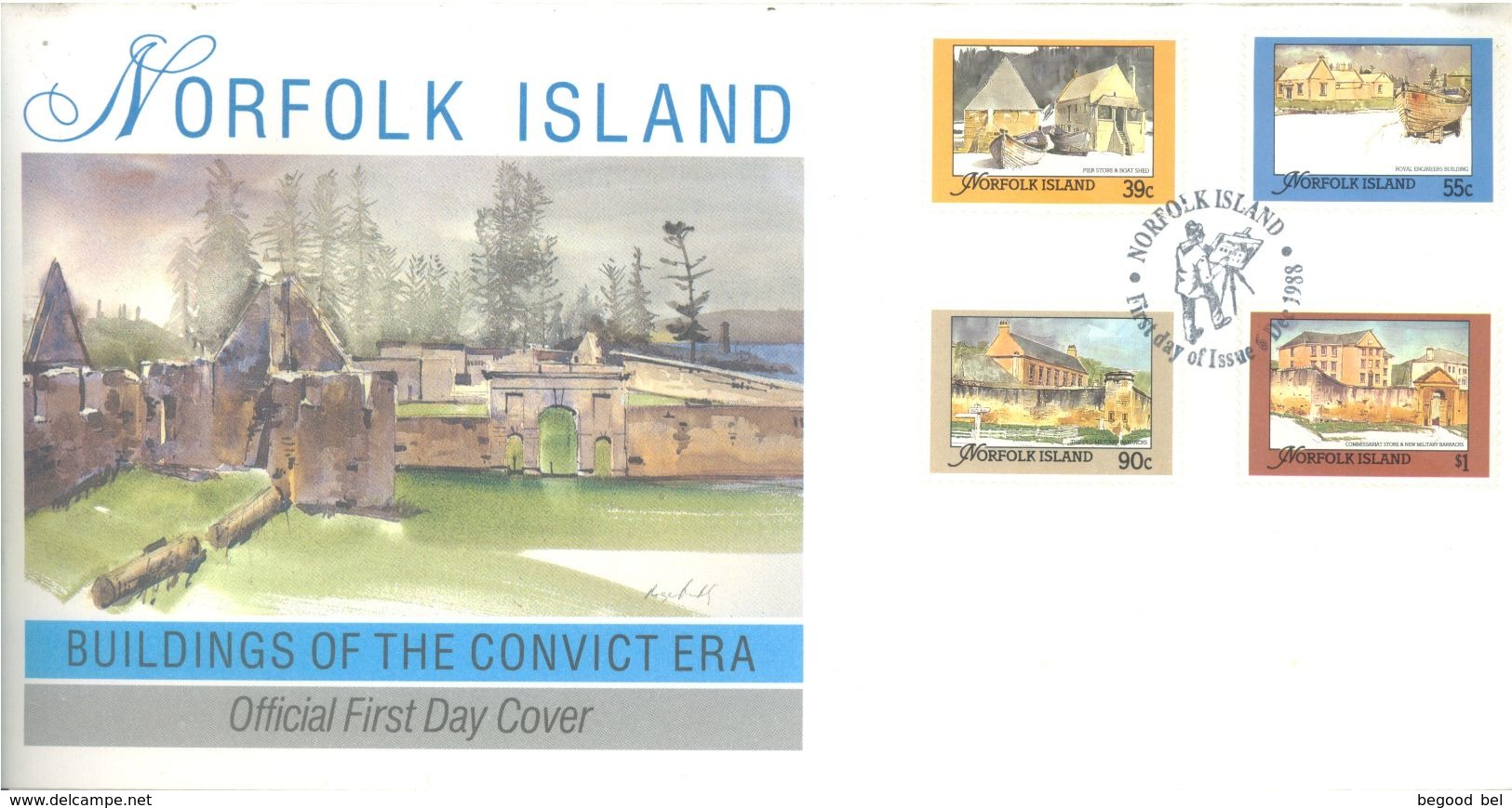 NORFOLK ISLAND - FDC - 6.12.1988 - BUILDINGS OF THE CONVICT ERA  - Yv 443-446 ASC 444-447 - Lot 17495 - Ile Norfolk