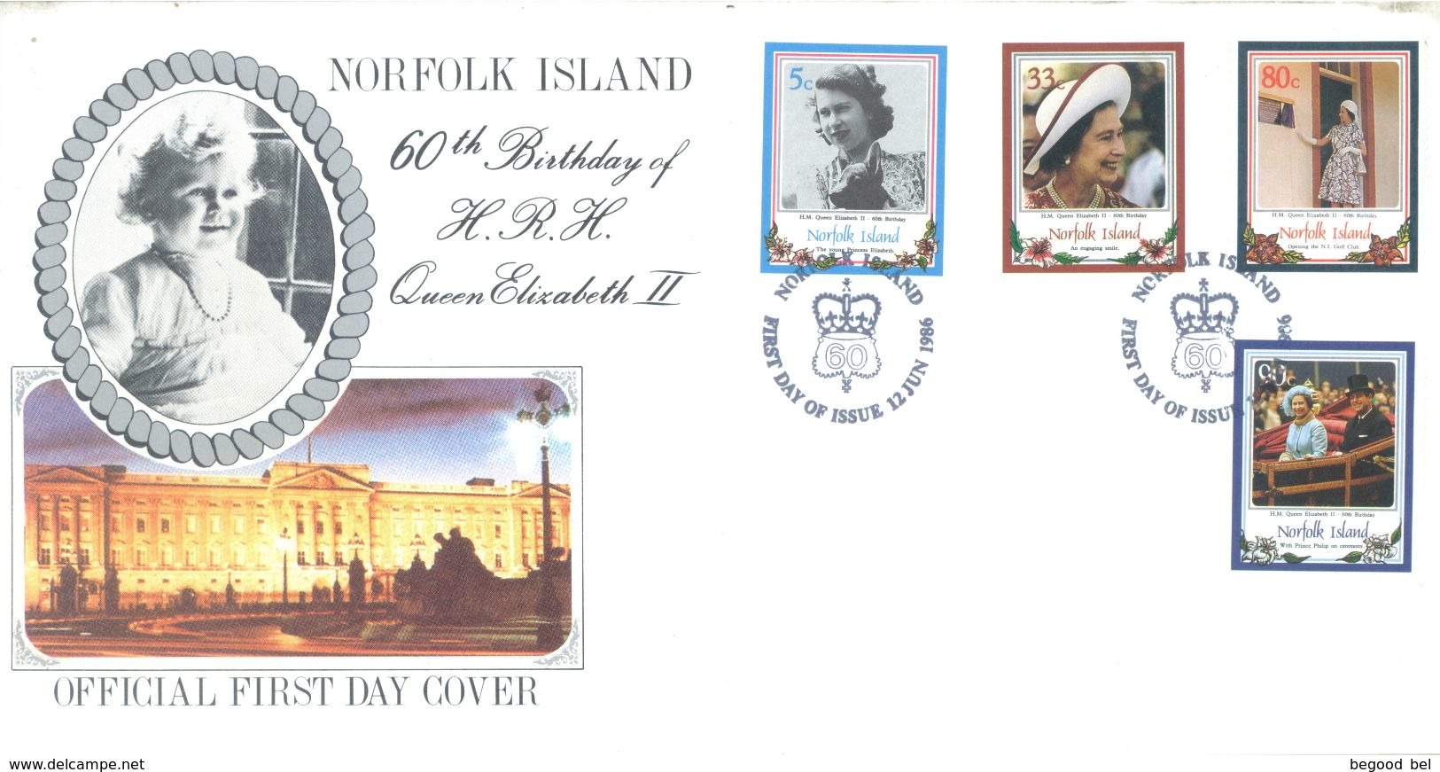 NORFOLK ISLAND - FDC - 12.6.1986 - 60th BIRTHDAY ELIZABETH II  - Yv 381-384 ASC 383-386 - Lot 17498 - Ile Norfolk