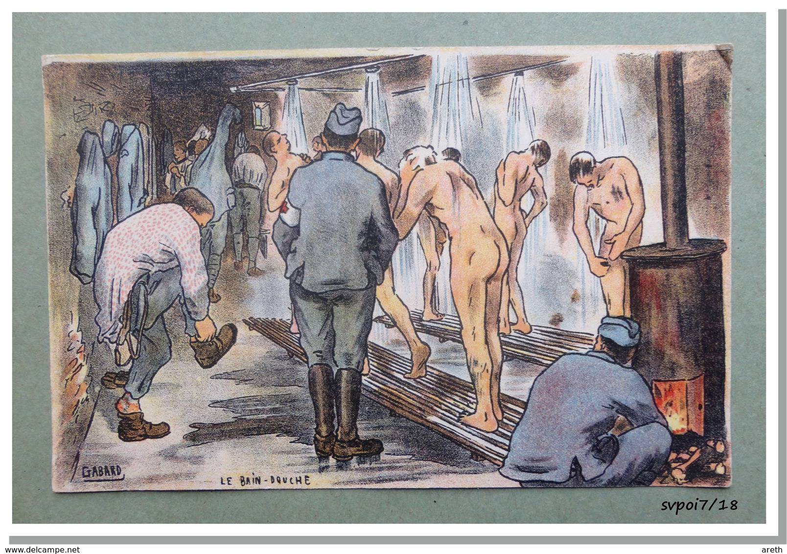 CPA - Humour Militaire : Le Bain Douche - Illustrateur Gabard - 1918 - Humour
