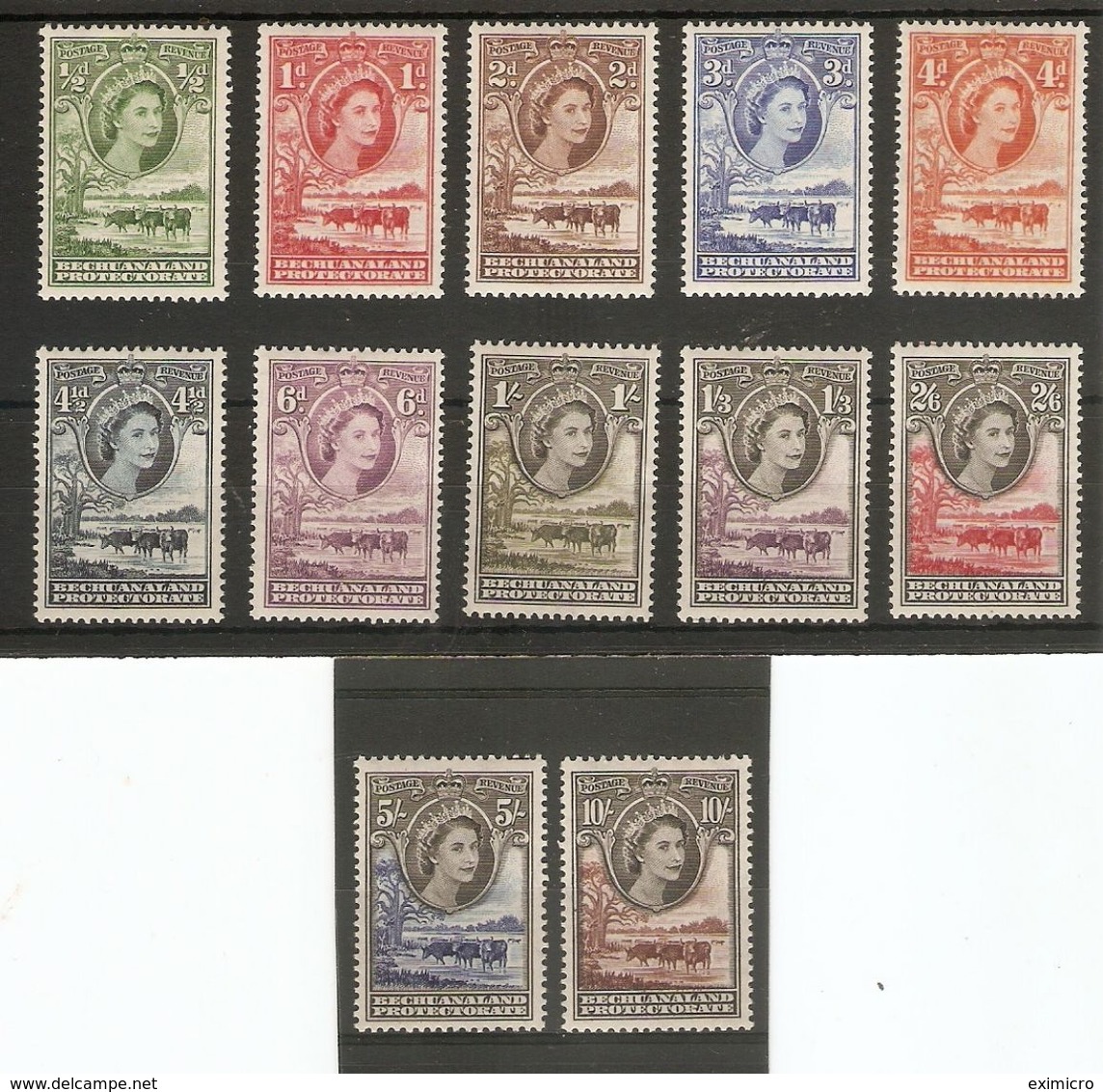 BECHUANALAND 1955 - 1958 SET SG 143/153 VERY LIGHTLY MOUNTED MINT Cat £100 - 1885-1964 Bechuanaland Protectorate