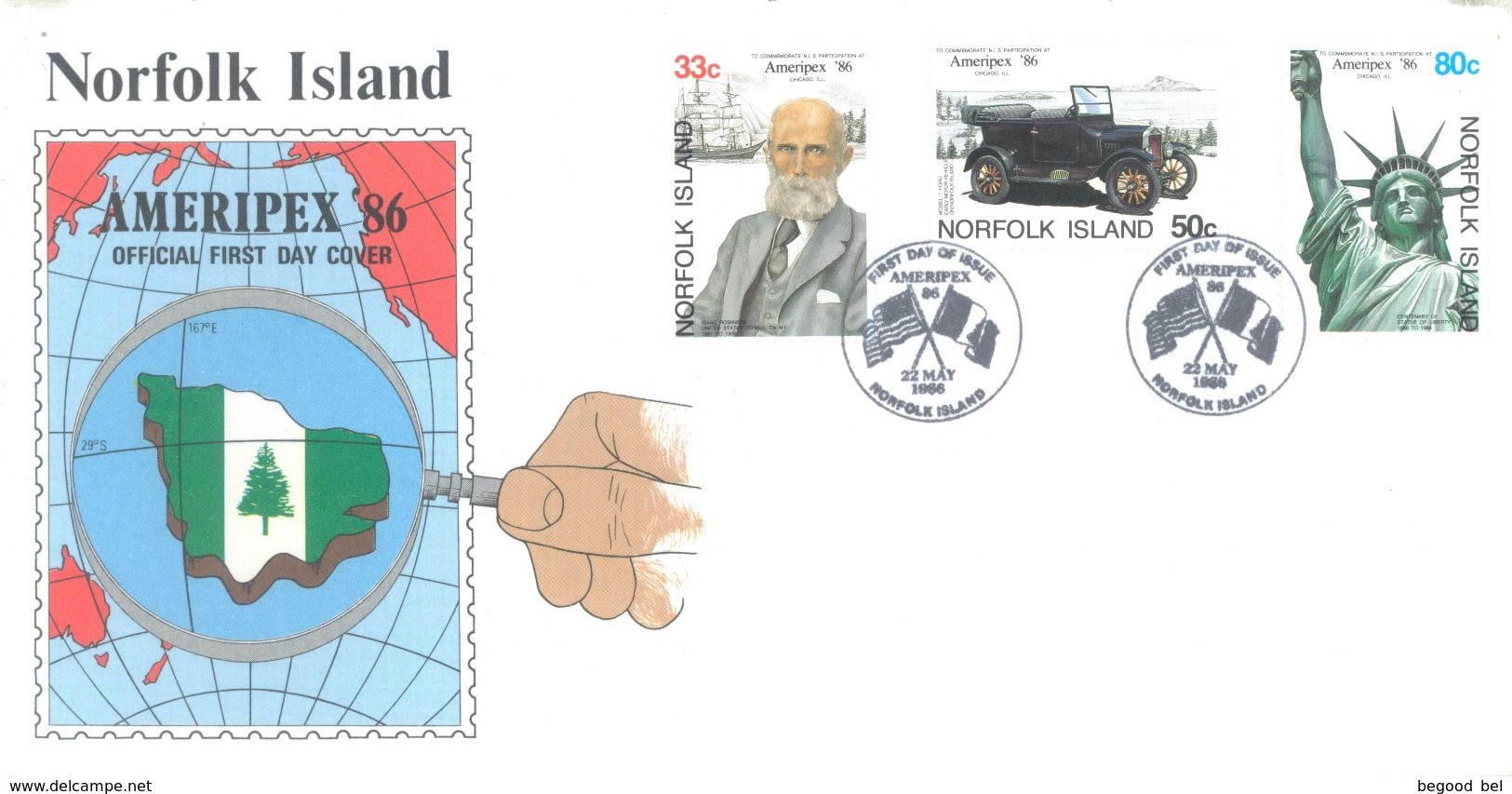 NORFOLK ISLAND - FDC - 23.5.1986 - AMERIPEX  - Yv 378-380 ASC 380-382 - Lot 17501 - Isola Norfolk